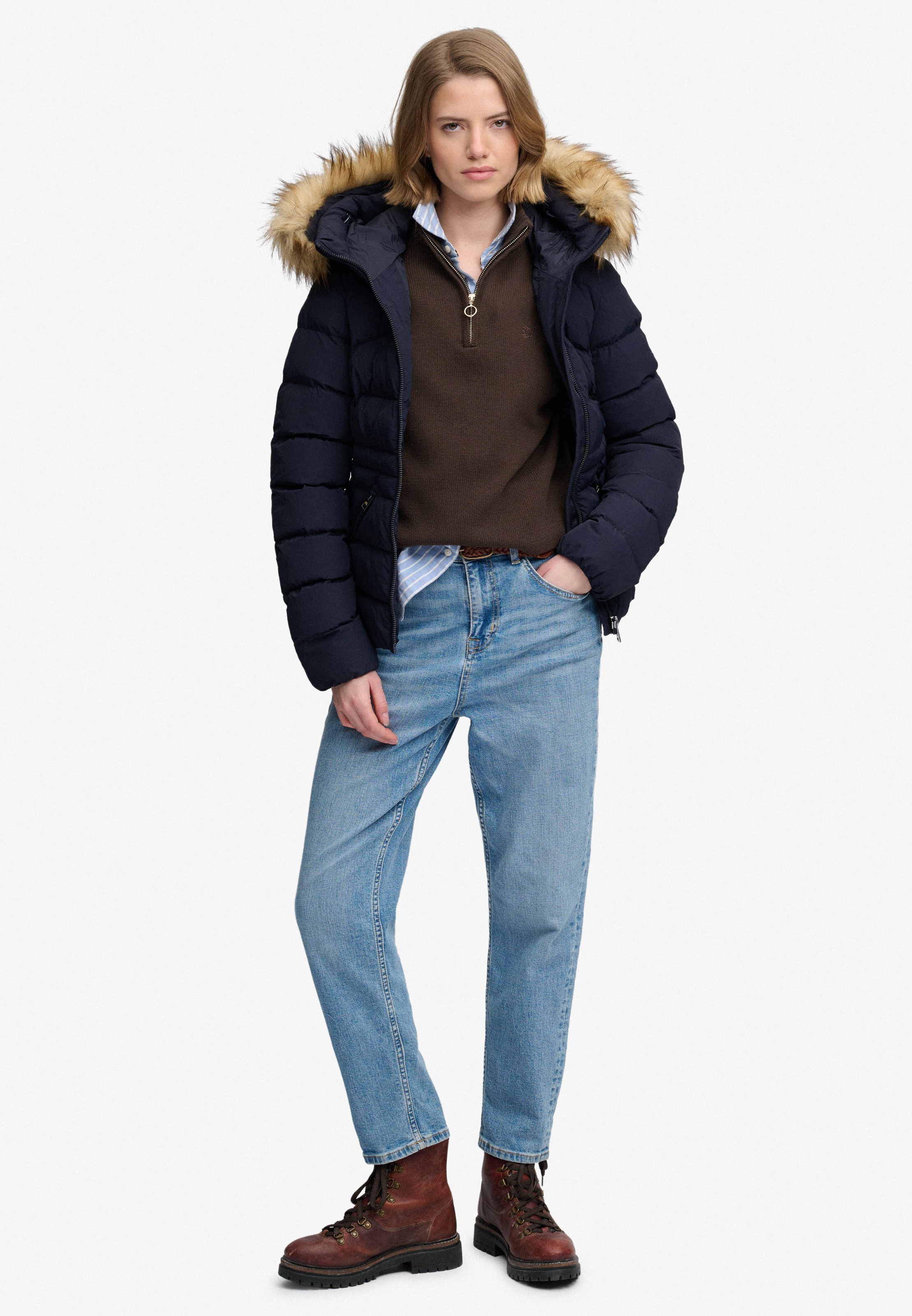 Superdry Steppjacke »HOOD FAUX FUR FUJI PADDED JKT« mit Kapuze Kunstfaser, slim fit