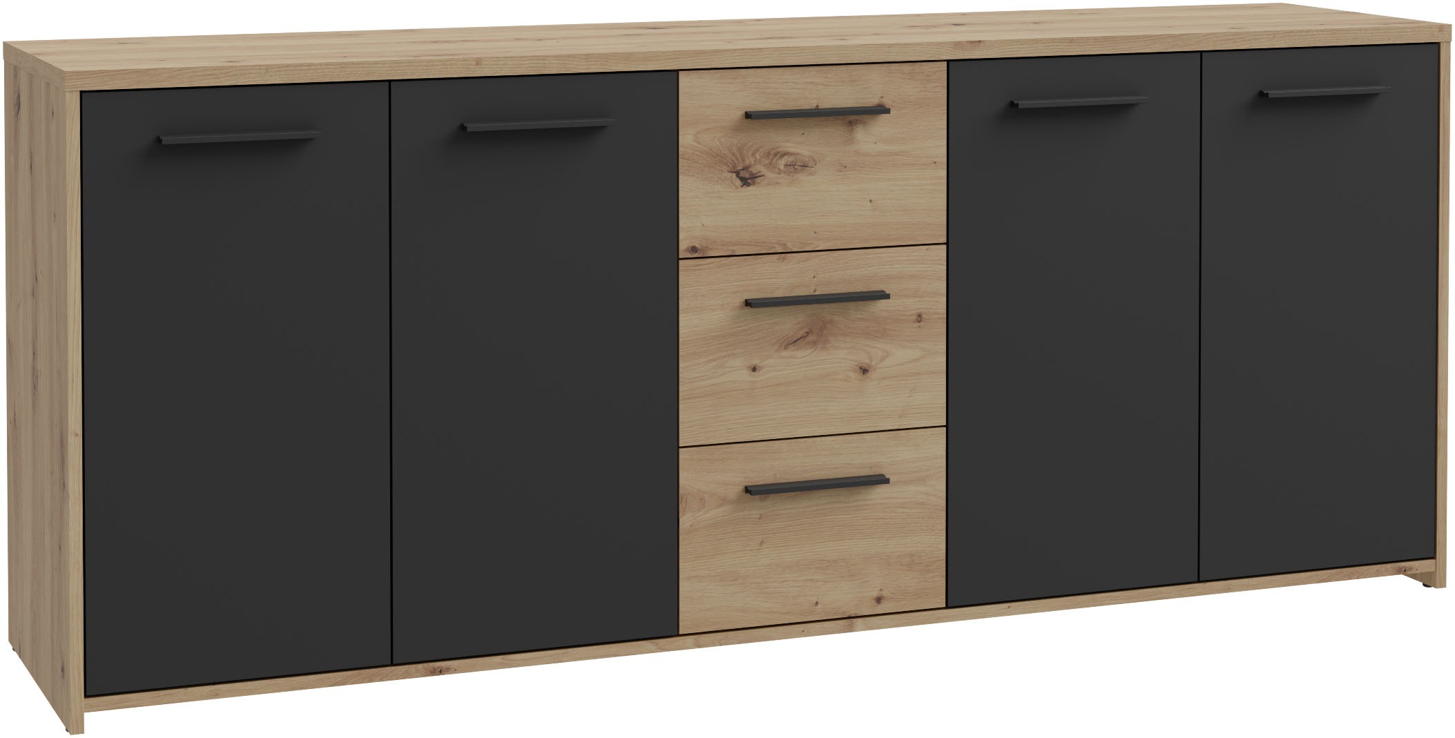 Buffet 4 portes 3 tiroirs PILVI chêne artisanal noir 179,2x42x74,5 cm