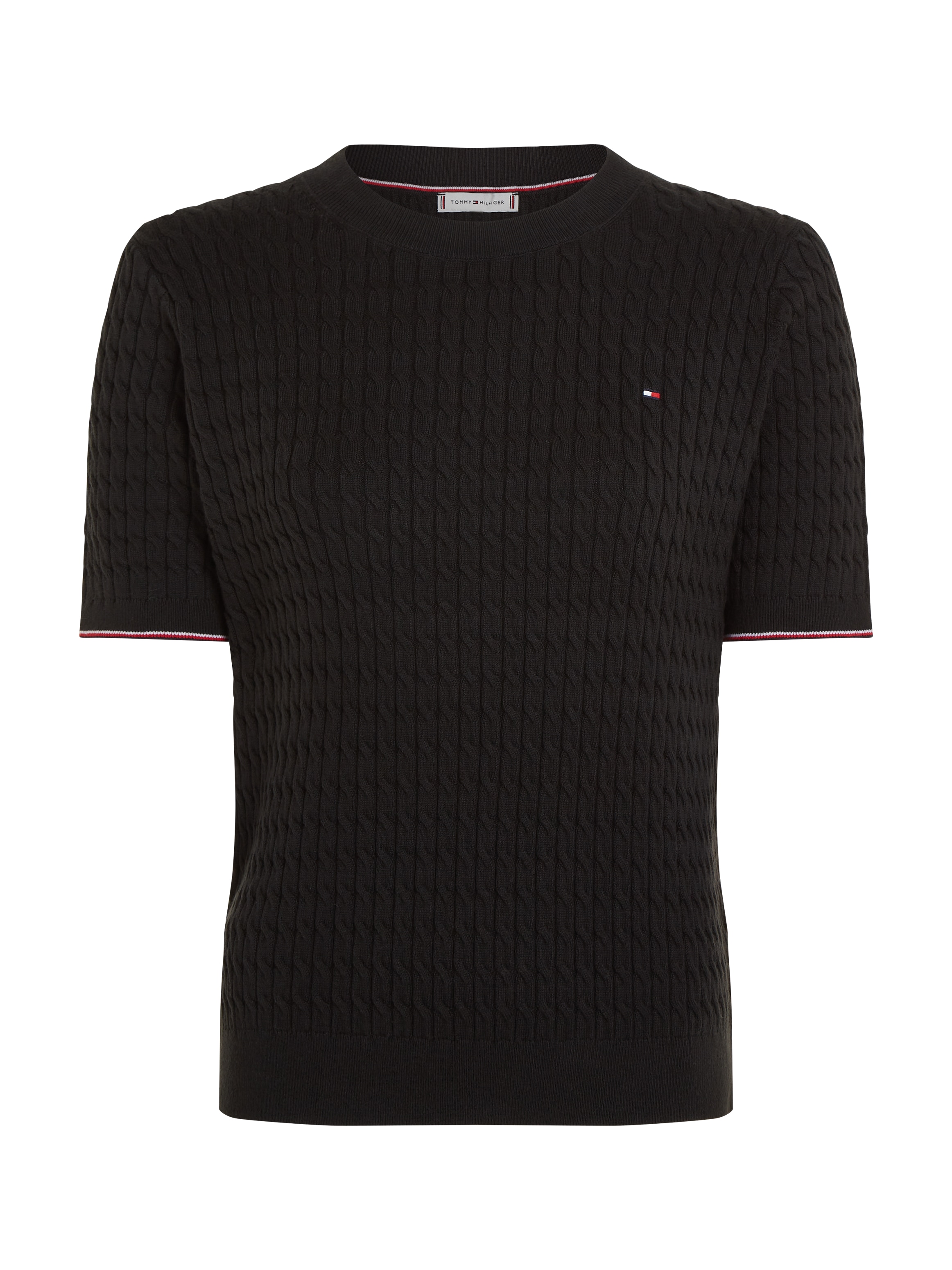 Tommy Hilfiger Kurzarmpullover »CO CABLE RWB C-NK SS SWT«, mit Mini-Zopfmuster