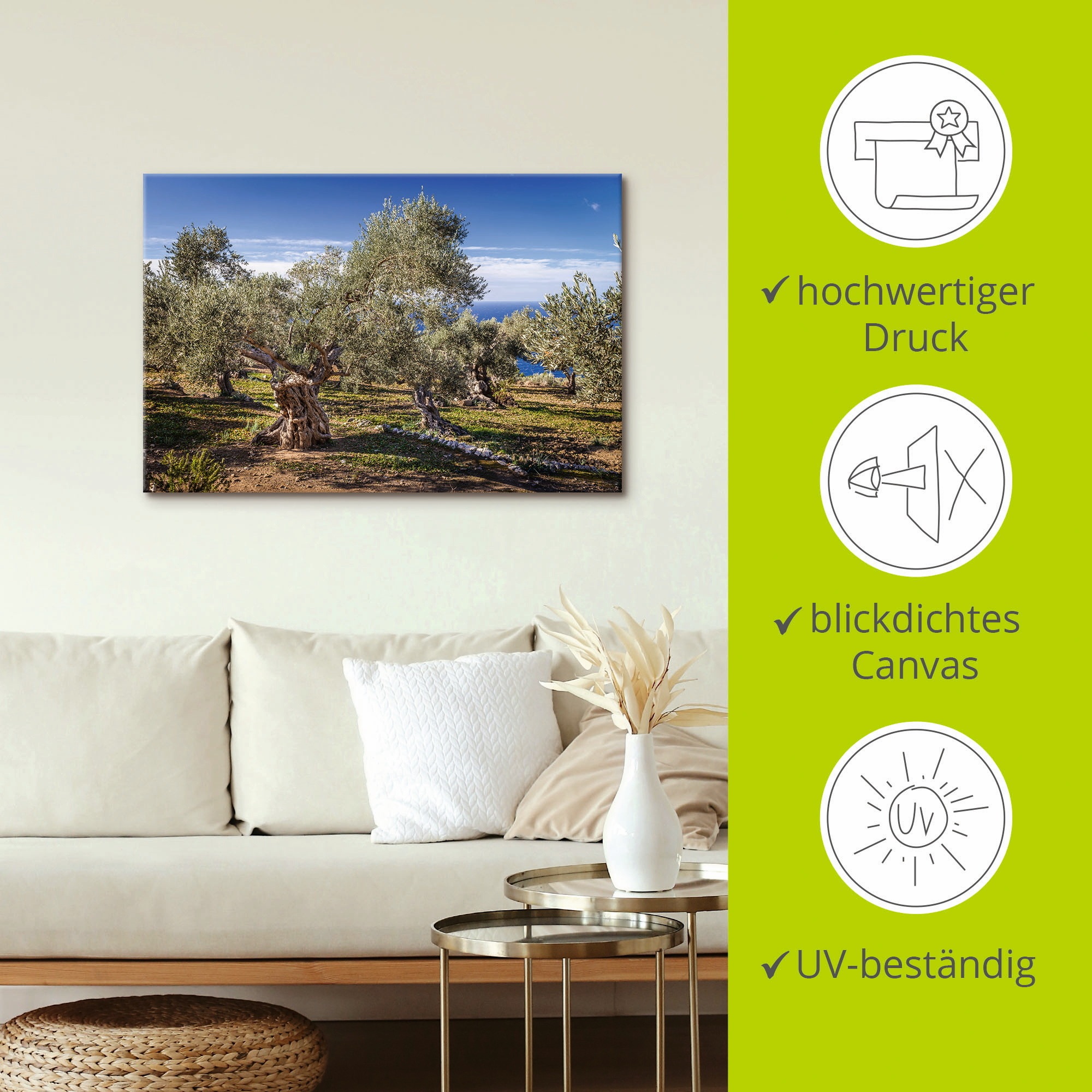 Artland Wandbild »Olivenhain in der Serra de Tramuntana«, Küstenbilder, (1 St.), als Alubild, Outdoorbild, Leinwandbild, Poster in verschied. Größen