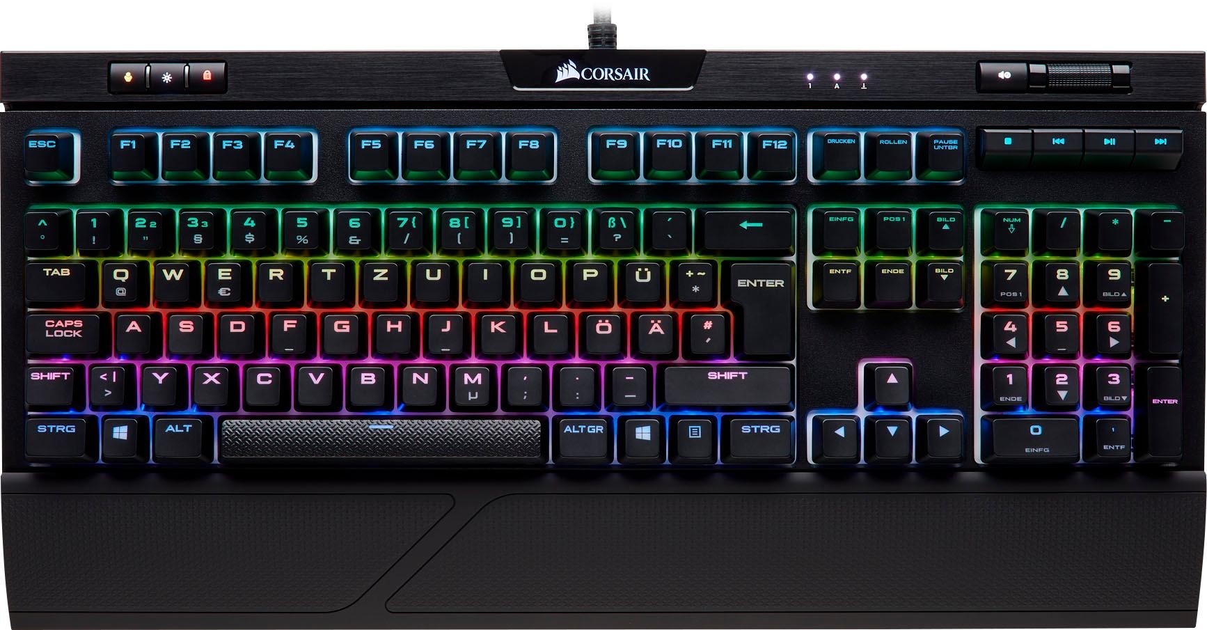 Corsair Gaming-Tastatur »STRAFE RGB MK.2 - MX Silent«, (USB-Hub-Handgelenkauflage-Profil-Speicher-Ziffernblock-Multimedia-Tasten)