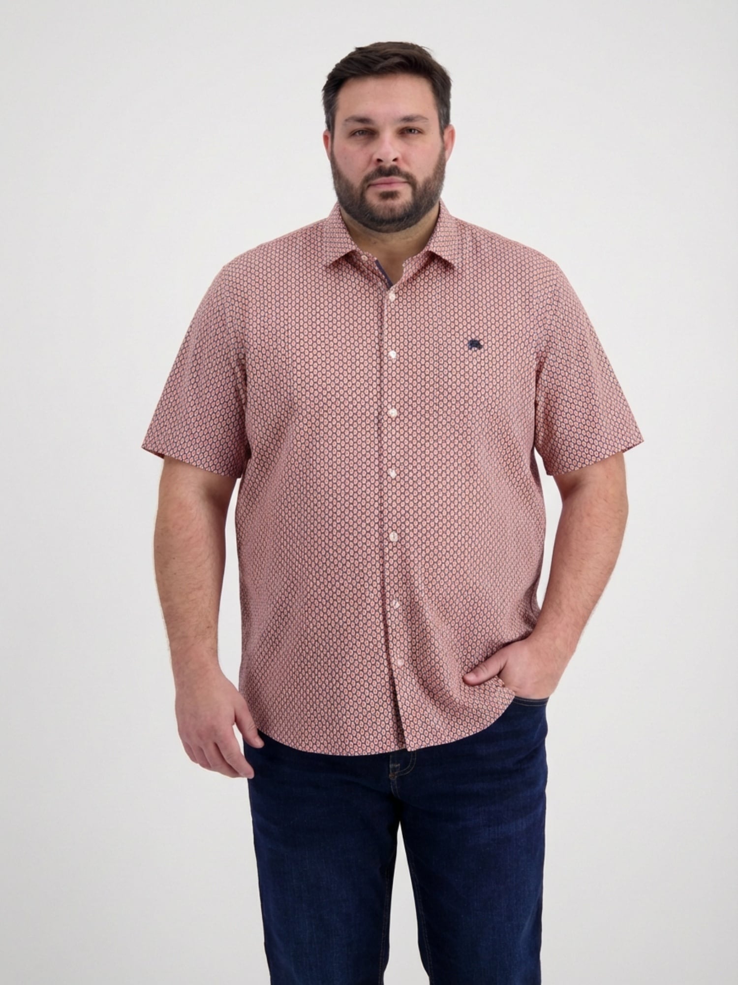 Kurzarmhemd LERROS "1/2 Hemd mit Minimalprint, grosse Größen", Herren, Gr. 5XL, extraweit, vivid rot, 100% Baumwolle, Hemden
