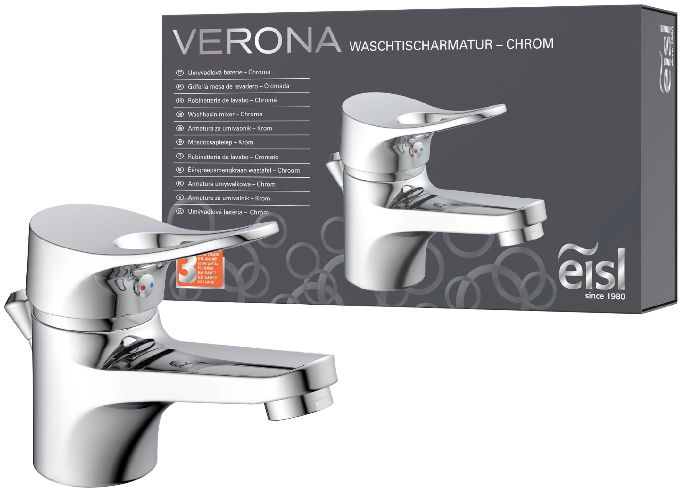 Eisl Waschtischarmatur "VERONA", mit Zugstange, Wasserhahn mit Ablaufgarnitur, Mischbatterie, Chrom