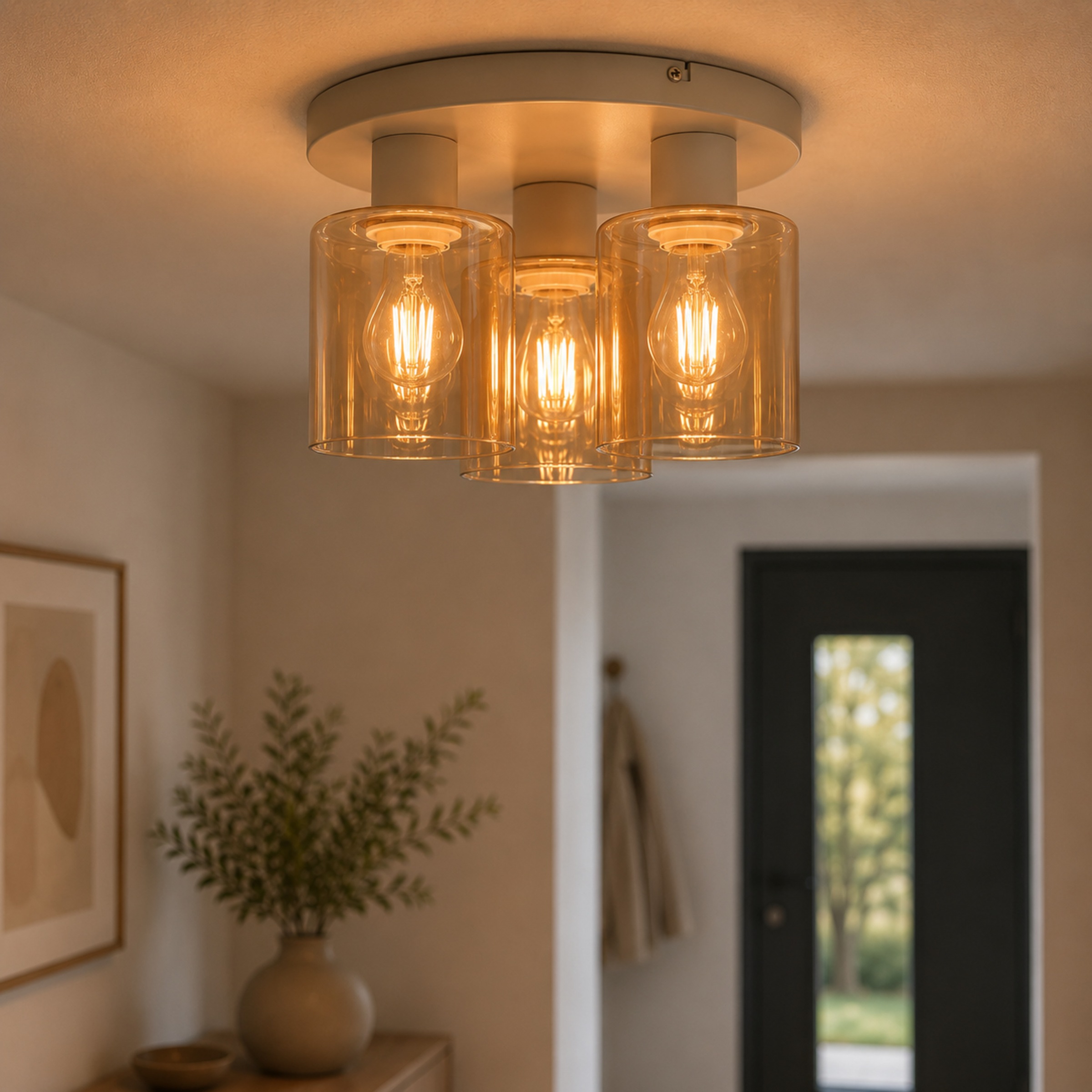 Brilliant Deckenleuchte »Lyska« E27 1 Stk. Ø 31 cm x H 20 cm, 3x E27 Fassung, Metall/Glas, beige/bernsteinfarben