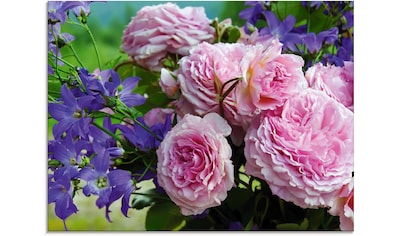 Glasbild »Rosen und Glockenblumen«, Blumen, (1 St.)