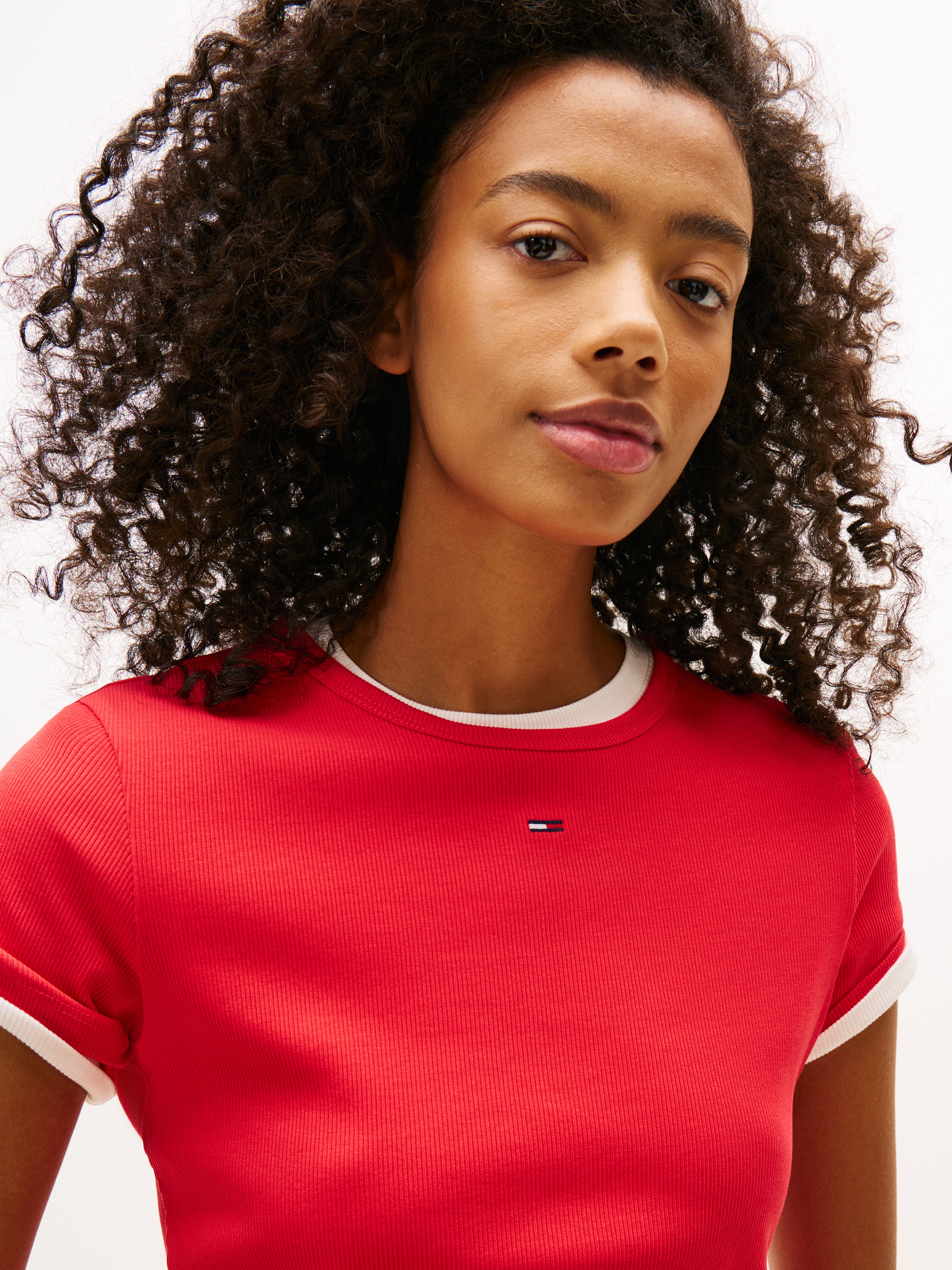 Tommy Jeans Kurzarmshirt "TJW ESSENTIAL RIB SHORT SLEEVE EXT" Baumwollmisch günstig online kaufen