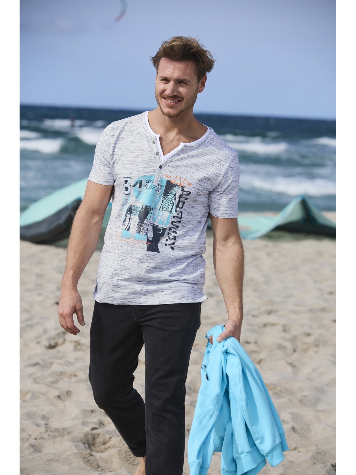 Jan Vanderstorm T-Shirt »T-Shirt BALTFRIED«, (1 tlg.), mit Knopfleiste