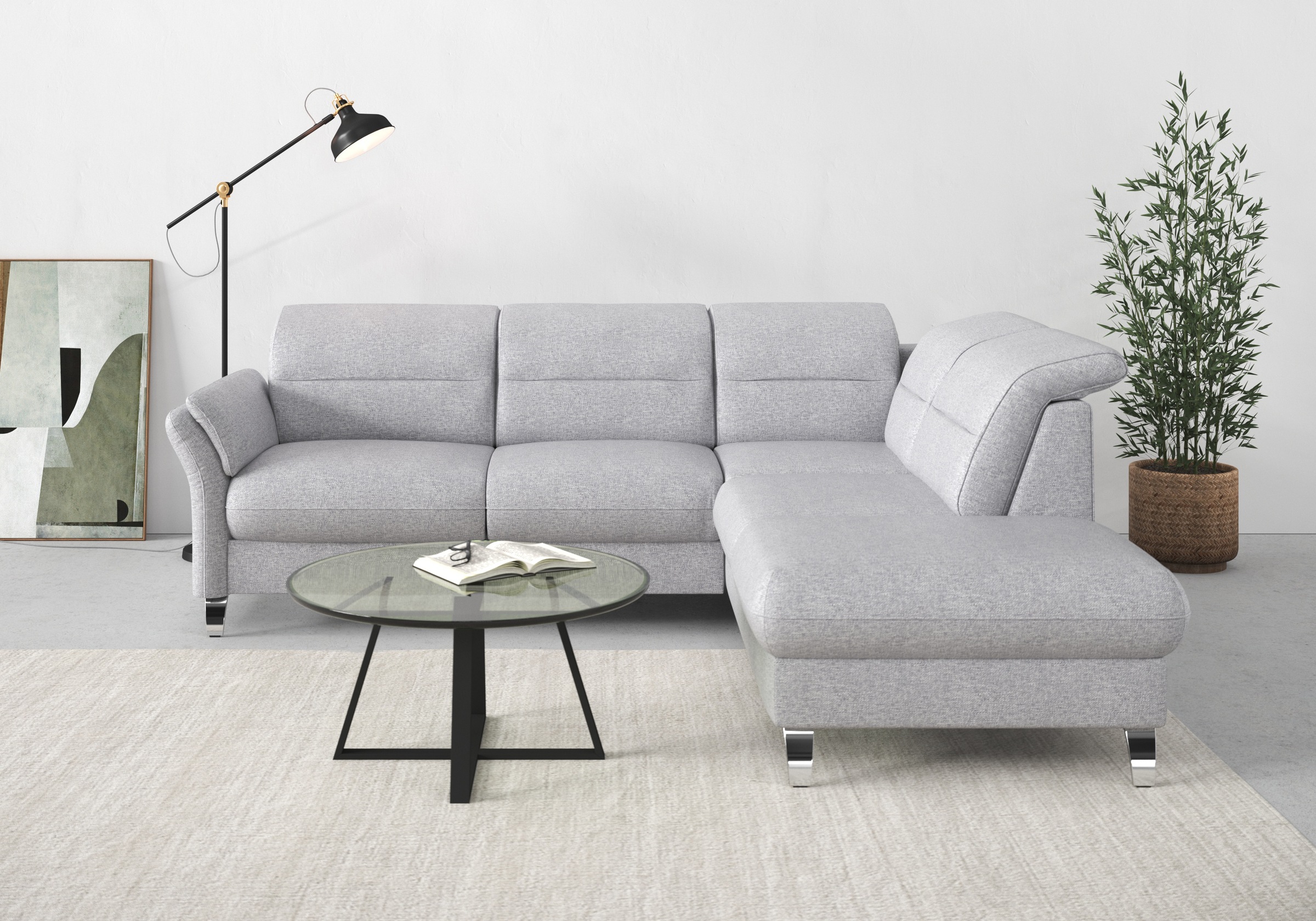sit&more Ecksofa »Grenoble L-Form mit Federkern«, wahlweise mit Bettfunktion, Bettkasten, Arm- und Kopfteilverstellung