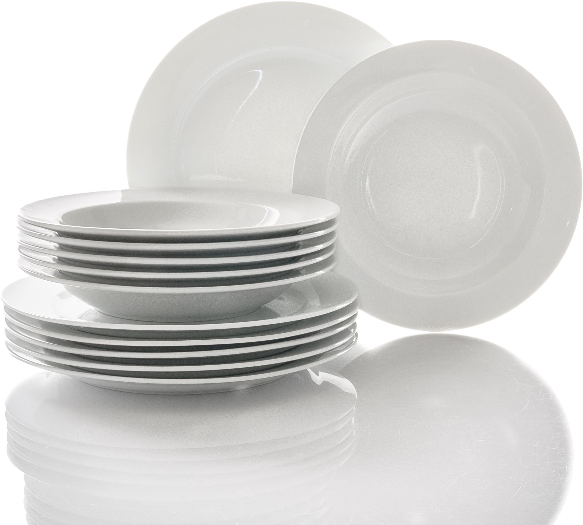 Retsch Arzberg Tafelservice »HEIKE WEISS, Geschirr-Set 12-teilig, Teller-Set aus Porzellan, rund«, (Set, 12 tlg., 6x Suppenteller 21 cm, 6x Speiseteller 25 cm, rund, Fahnenform), Tafelgeschirr in zeitlosem Design - für jeden Anlass und jedes Alter