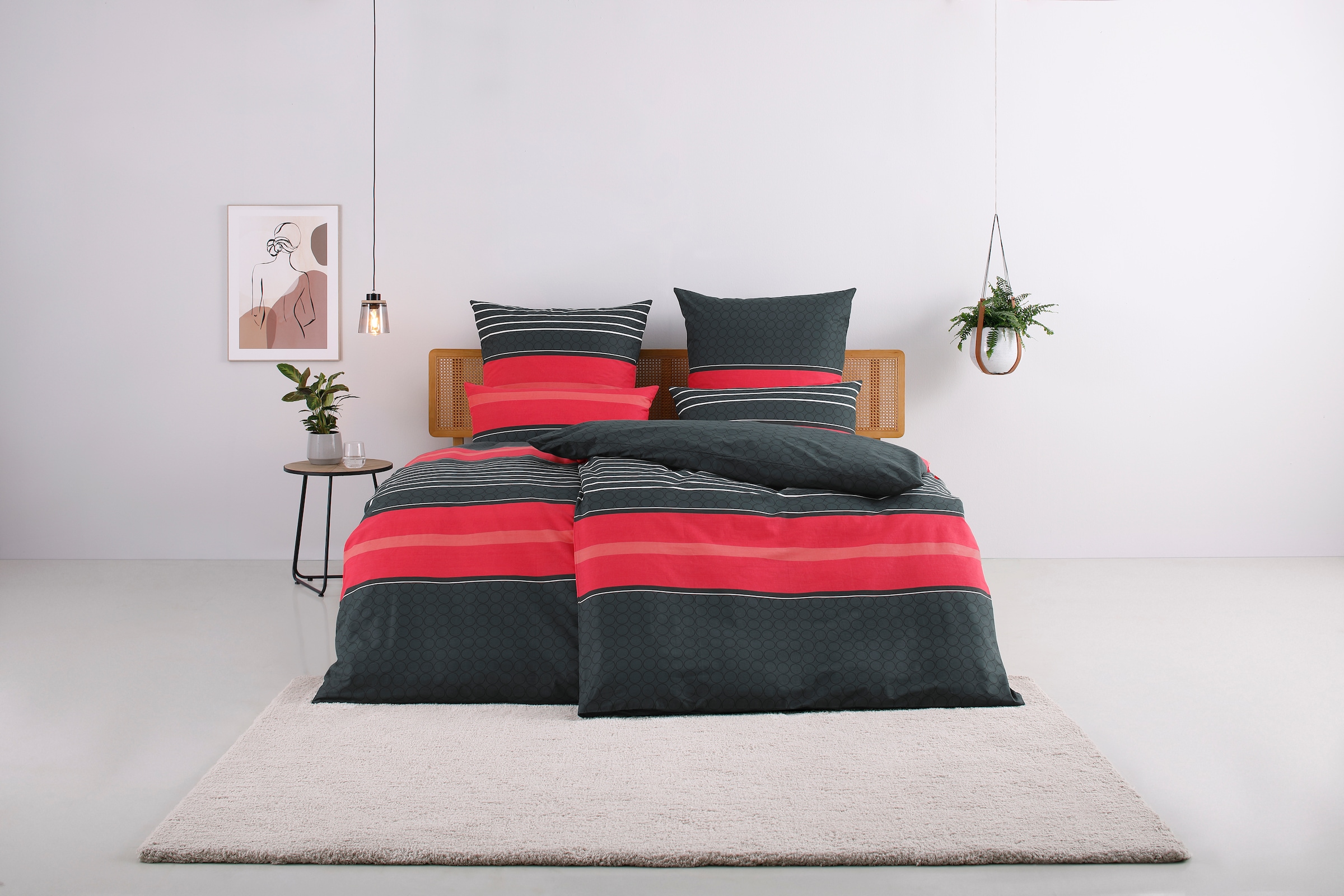 my home Bettwäsche »Circle in Gr. 135x200 oder 155x220 cm«, (2 tlg.), Bettwäsche aus Baumwolle mit Streifen-Design, moderne Bettwäsche