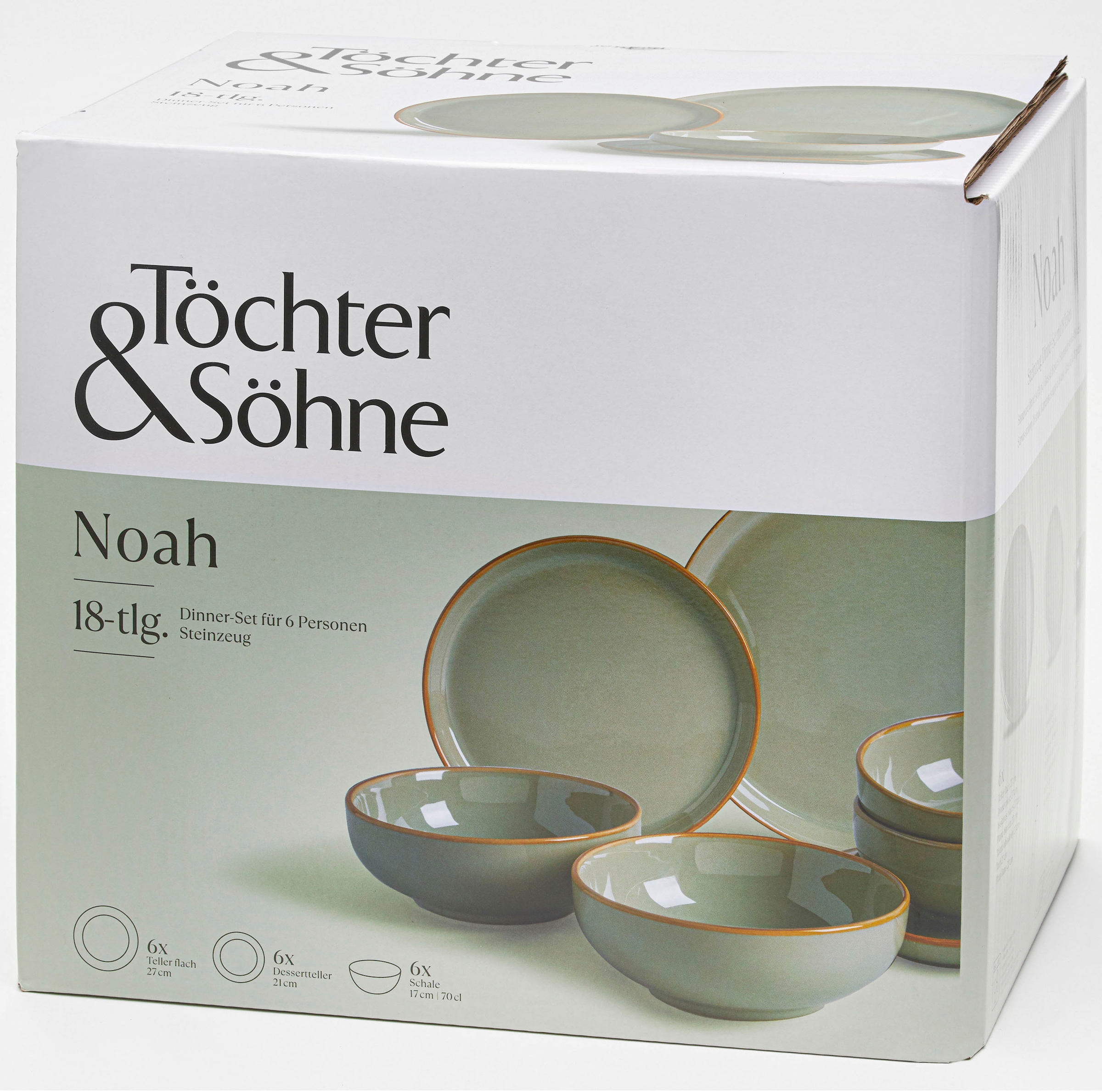 Töchter & Söhne Kombiservice »Noah«, (Set, 18 tlg.), reaktive Farbglasur, jedes Stück ein Unikat