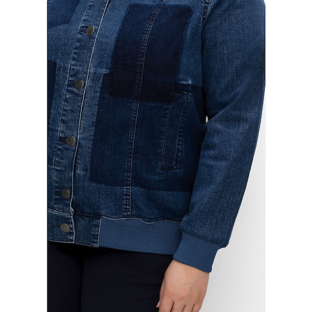 BAUR | »Große Patch-Optik Jeansjacke für in Sheego Größen«, Kapuze, ohne bestellen