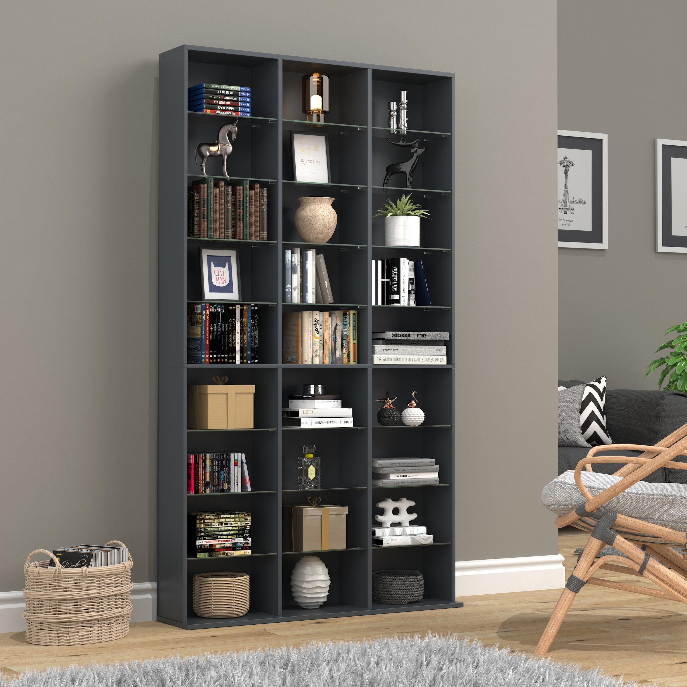 VCM Standregal »VCM Holz CD DVD Standregal Bücherregal Raumteiler Deko Regal Glas Zilas XL«
