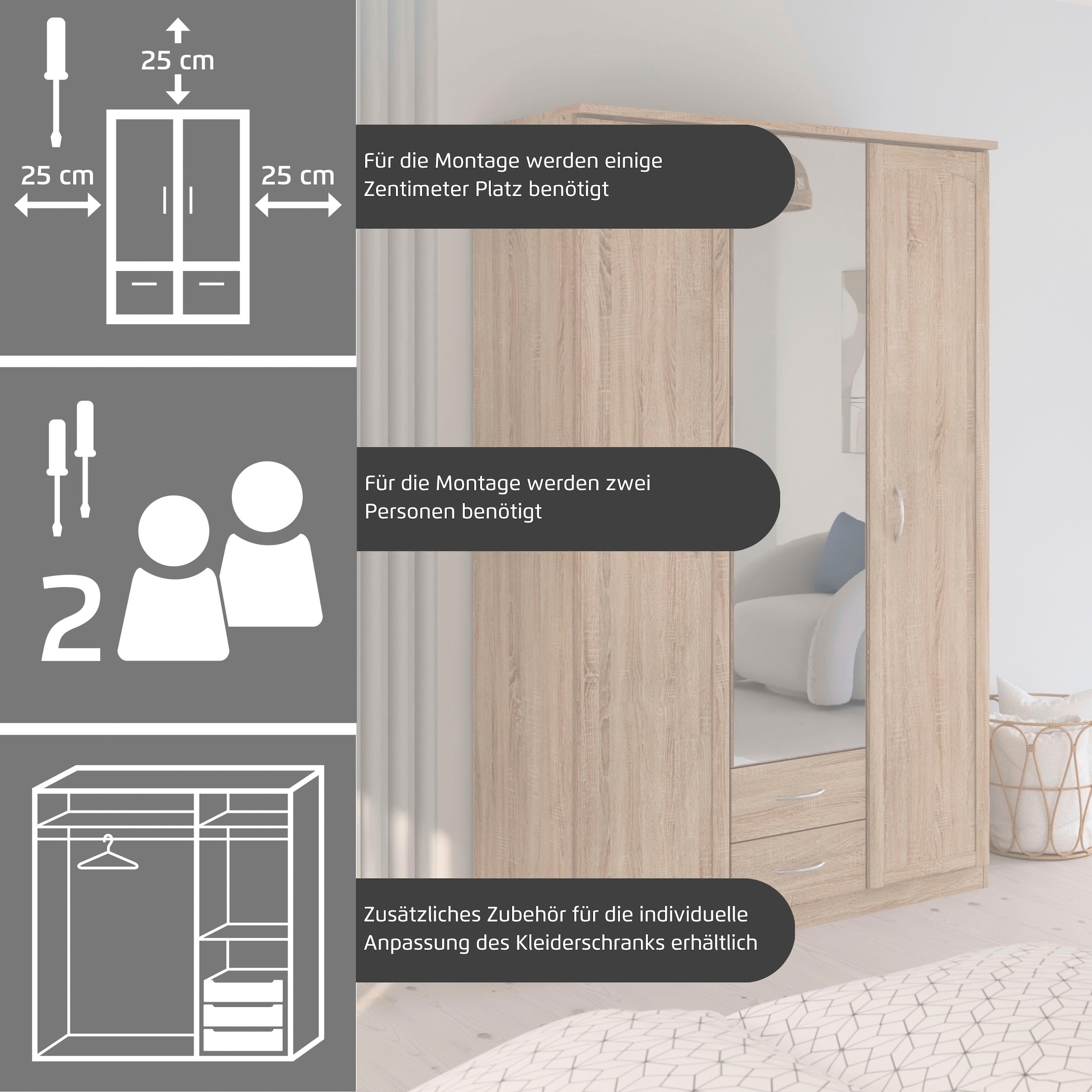 rauch Kleiderschrank »Schrank Garderobe Garderobenschrank Putzschrank Wäscheschrank TORRENT« Breiten 91/136/181 cm, Höhe 210 cm,  optional Außenschubladen und Spiegel, viel Stauraum MADE IN GERMANY