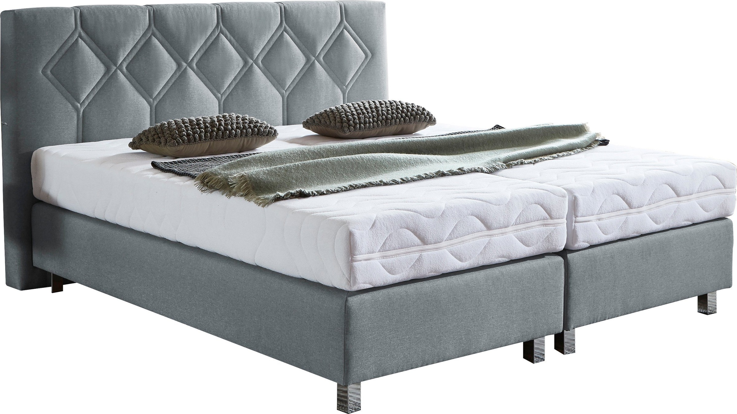 Boxspringbett "Phönix", grau, B:195cm L:210cm, Bezug Bett: Microvelours (100% Polyester) oder Feinstruktur (100% Polyester);Bezug Bonnell-Federkernmatratze: 100% Polyester;Bezug Kaltschaummatratze: 100% Polyester;Bezug Tonnentaschenfederkernmatratze: 80%  7