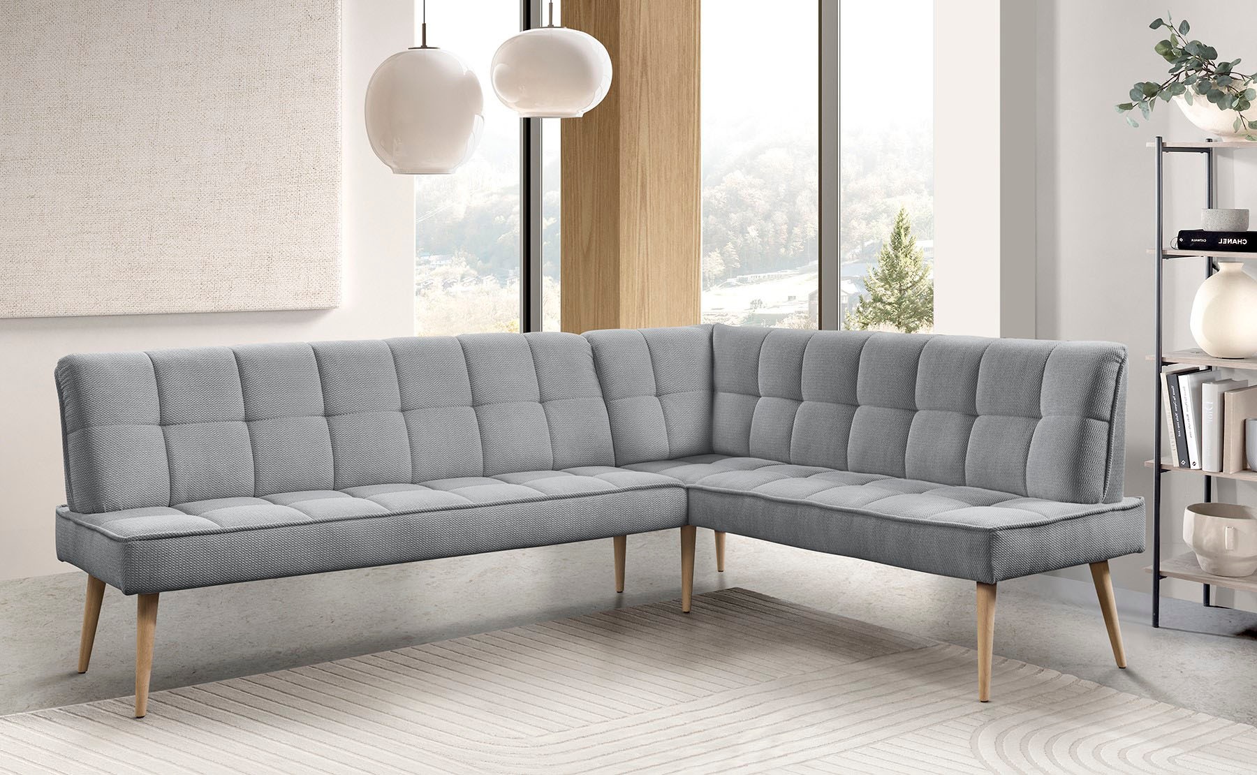 EXXPO SOFA FASHION Latte Corner Bench Silver 254x196cm