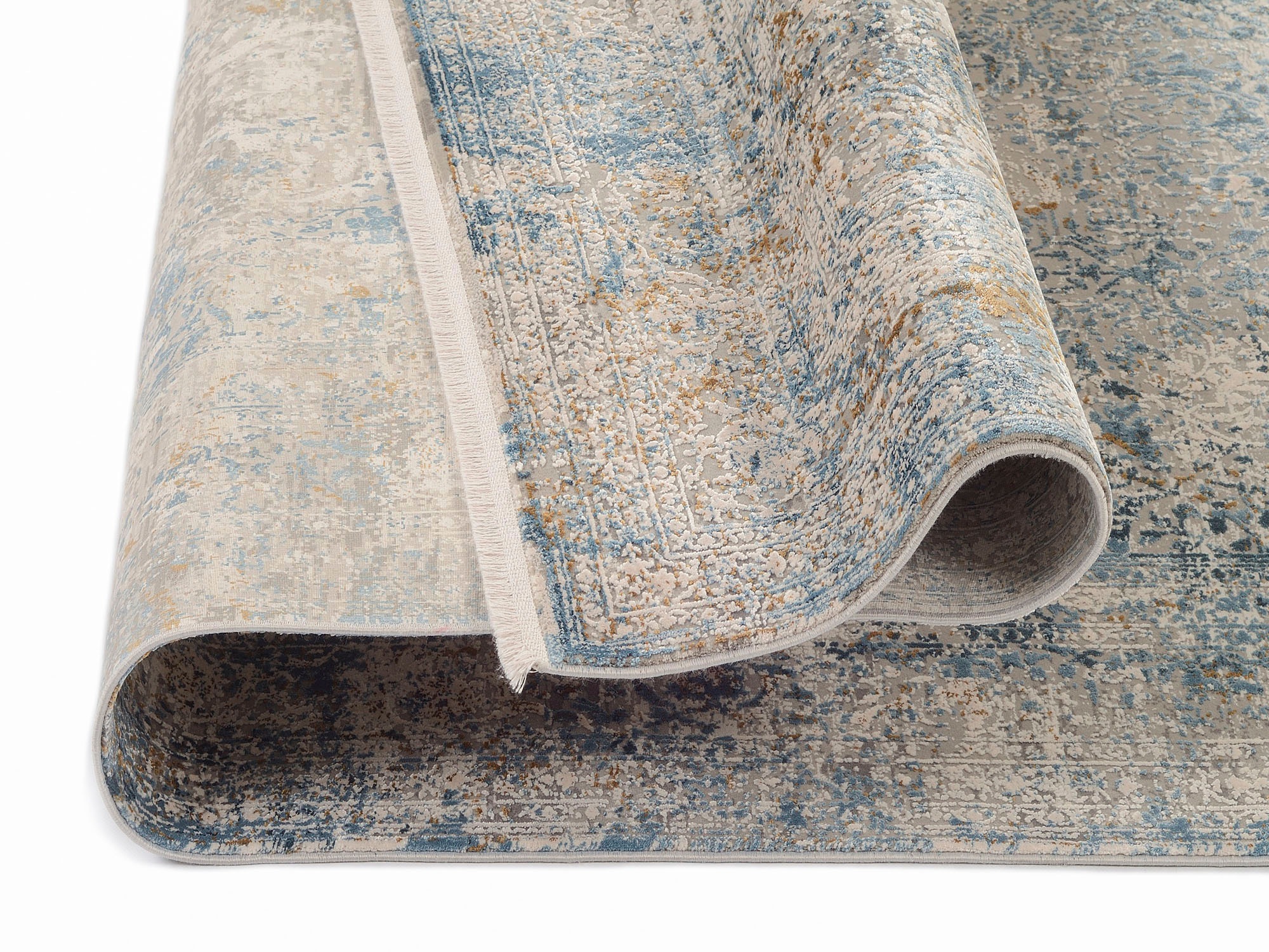 Teppich OCI DIE TEPPICHMARKE "BESTELLER CAVA", blau, B:240cm H:8mm L:340cm, Viskose, Teppiche, Teppich, Glanz Viskose, mit Fransen, Hoch Tief Struktur, Vintage, Wohnzimmer 3