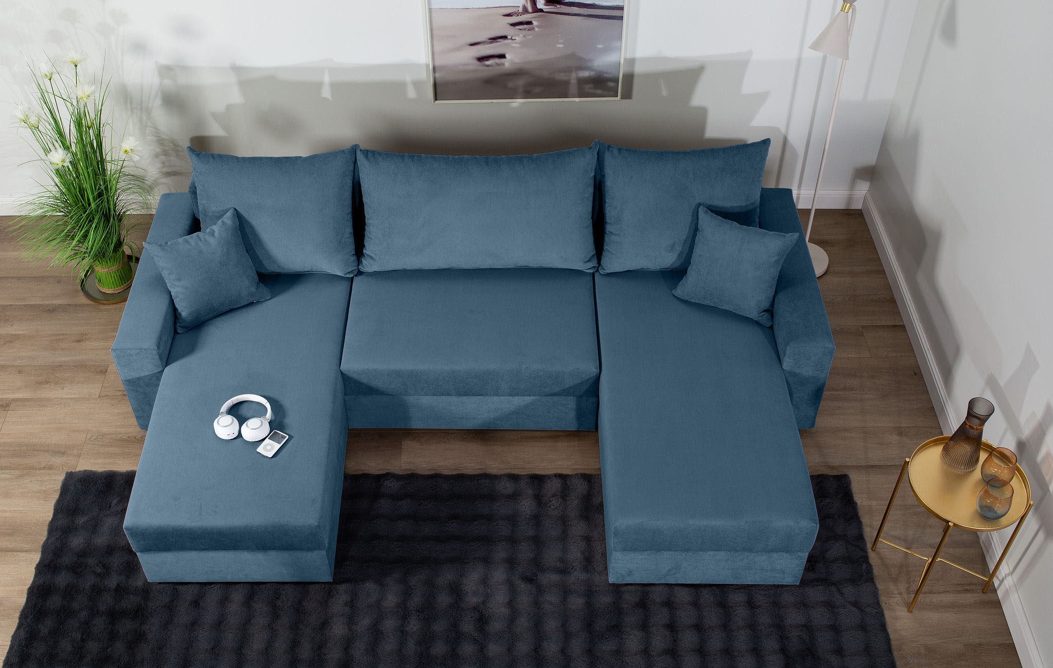 COLLECTION AB Wohnlandschaft »Pico U-Form, Breite 252, mit Schlaffunktion, Bettkasten & Zierkissen«, Wohnlandschaft,2 X Ottomane,Polyätherschaum Polsterung