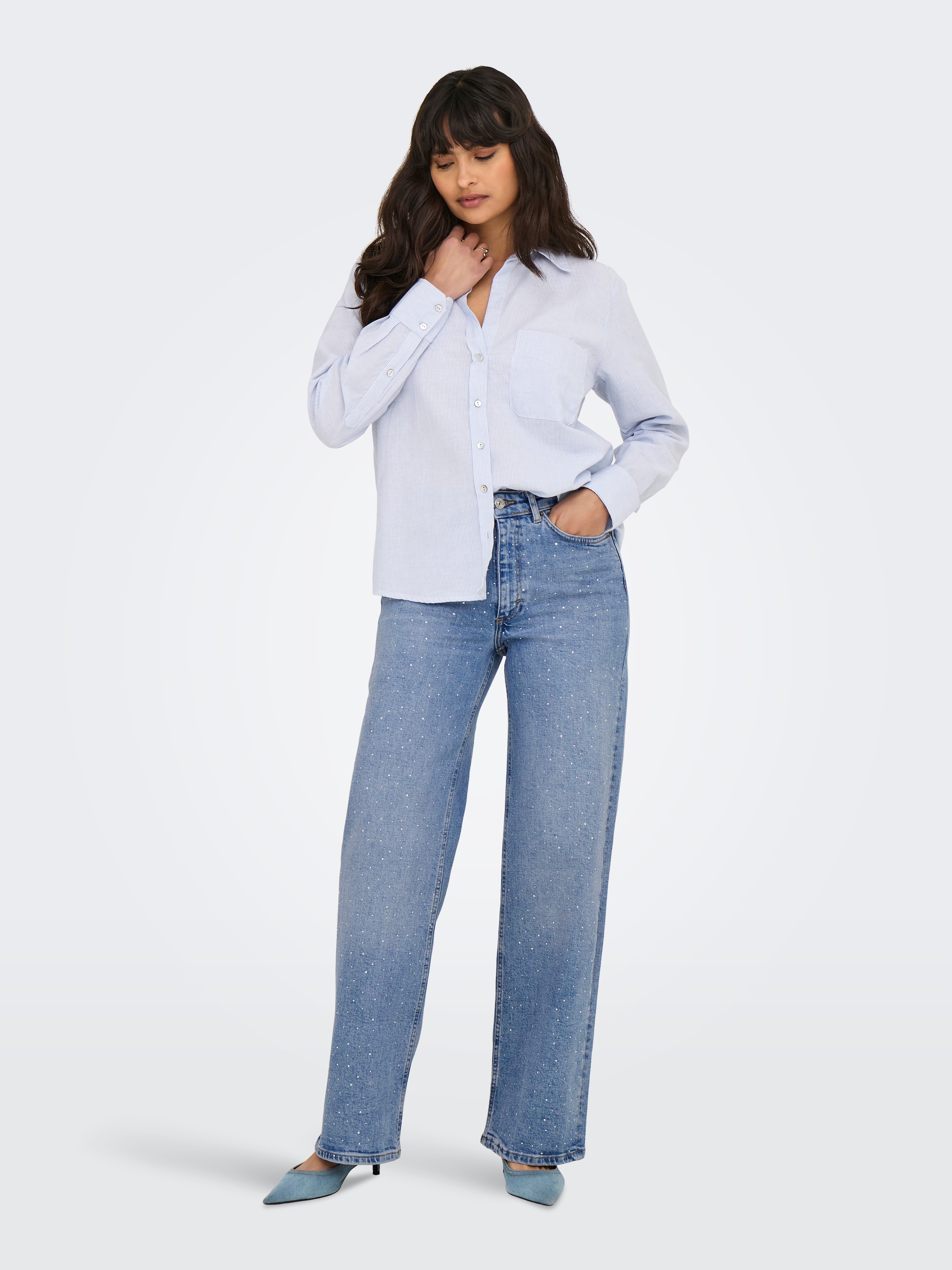 ONLY High-waist-Jeans »ONLJUICY HW RHINESTONE WIDE REA365 DNM« Baumwollmischung, Pailletten-Details, high waist, wide fit