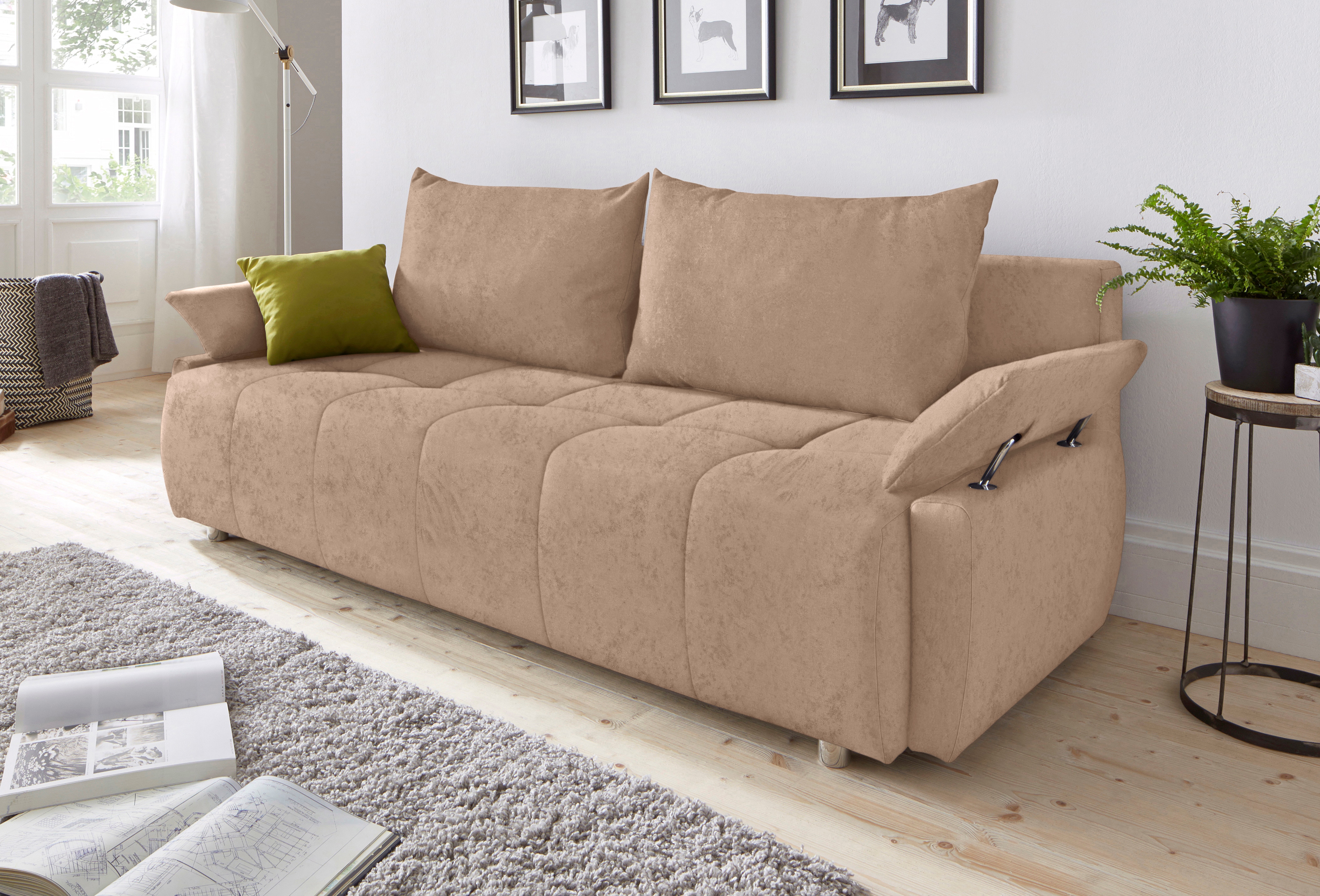 COLLECTION AB Schlafsofa "Funtastic, B: 212 cm, Liegefl. 145x187 cm, Armteilverstellung,in Cord" Schlaffunktion, Bettkasten & Zierkissen, Gästebett mit Federkern