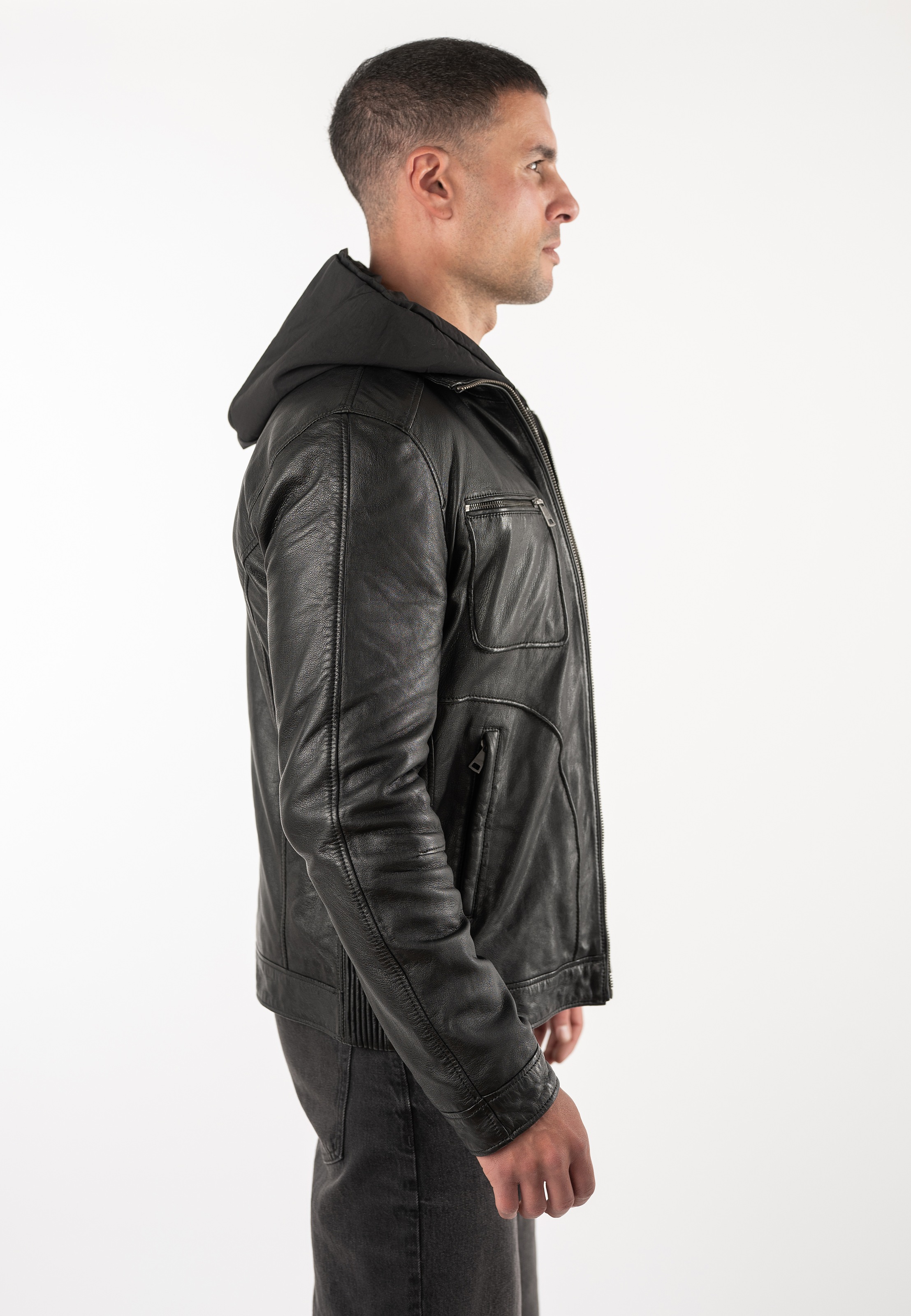 Mauritius Lederjacke »MMHocki« im Biker-Stil mit Kapuze aus Nylon