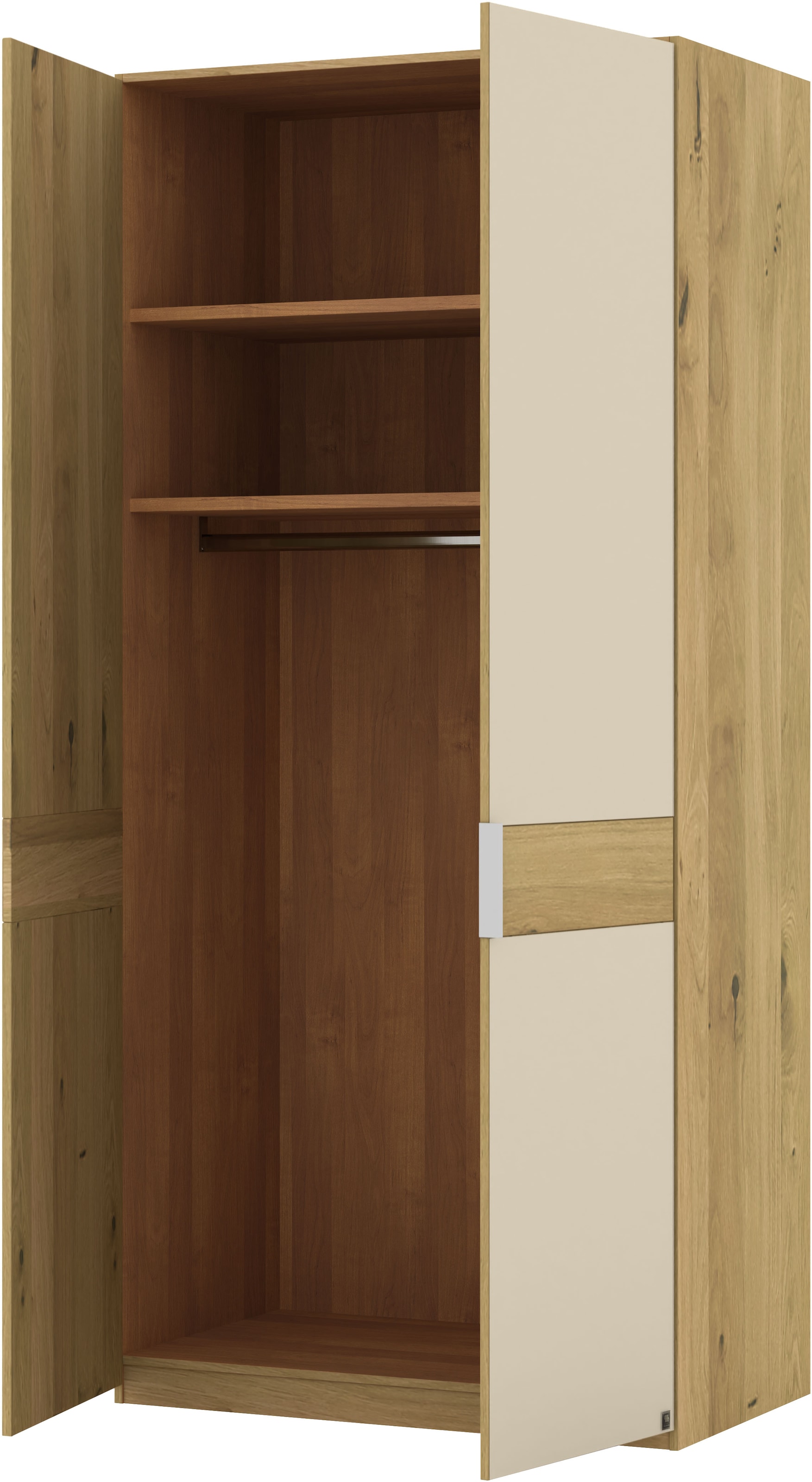 Musterring Drehtürenschrank »Savona, Kleiderschrank, Schrank, Garderobe, teilmassiv Eiche«, (mit Türdämpfern, mit Spiegel oder Glas, extra Böden, MADE IN GERMANY), Türen in Bianco-Eiche massiv, Spiegel-/Glastüren, verschiedene Größen