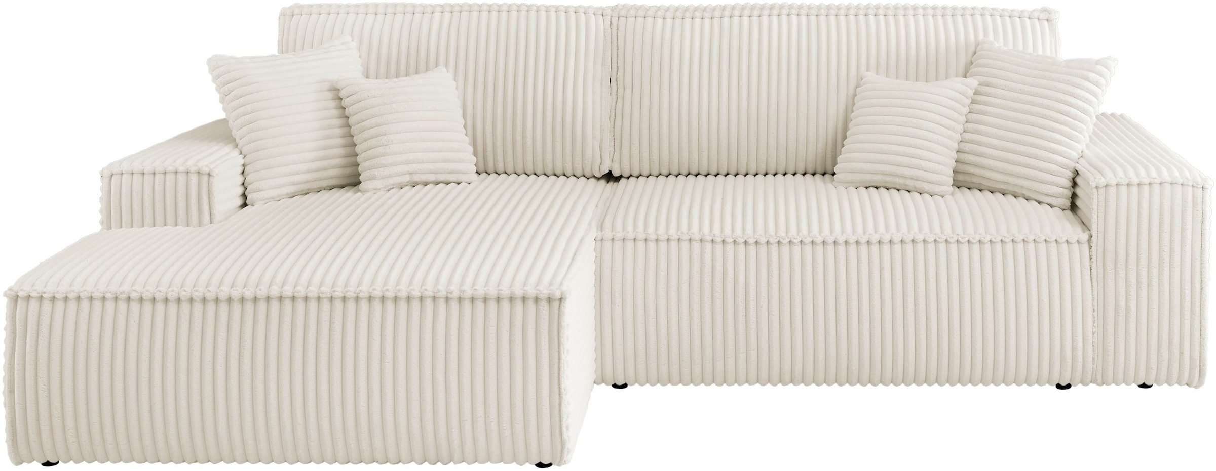 andas Ecksofa »Finnley Schlafsofa 267 cm in Bouclé, Struktur fein u. Cord, L-Form,«, Schlaffunktion m. Bettkasten (136/210 cm), Bouclé, Struktur und Cord