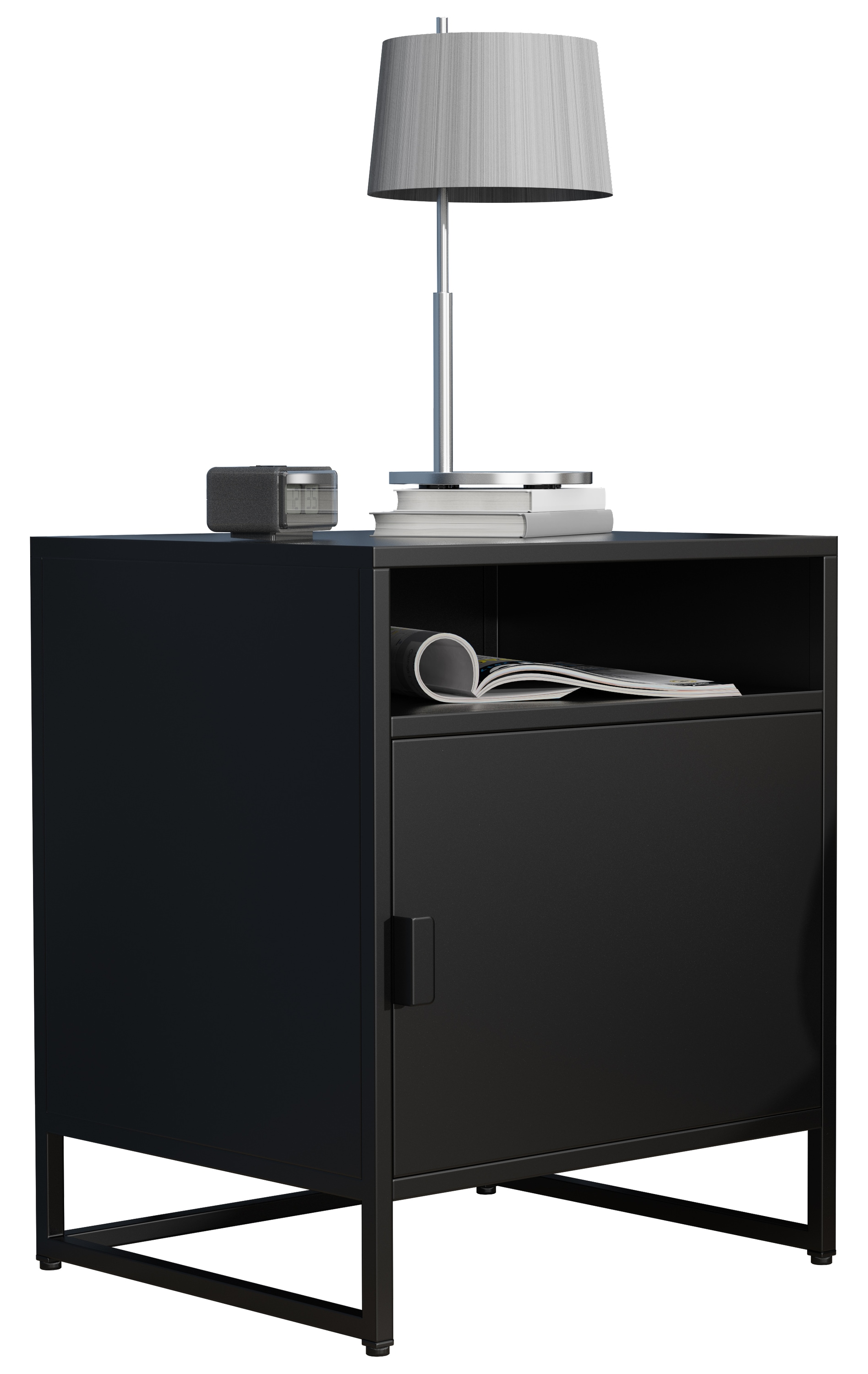 Nachttisch VCM, B:45cm T:40cm, schwarz, Schlafzimmer, Tische, "Metall Nachttisch Beistelltisch Drehtür Flokas L"