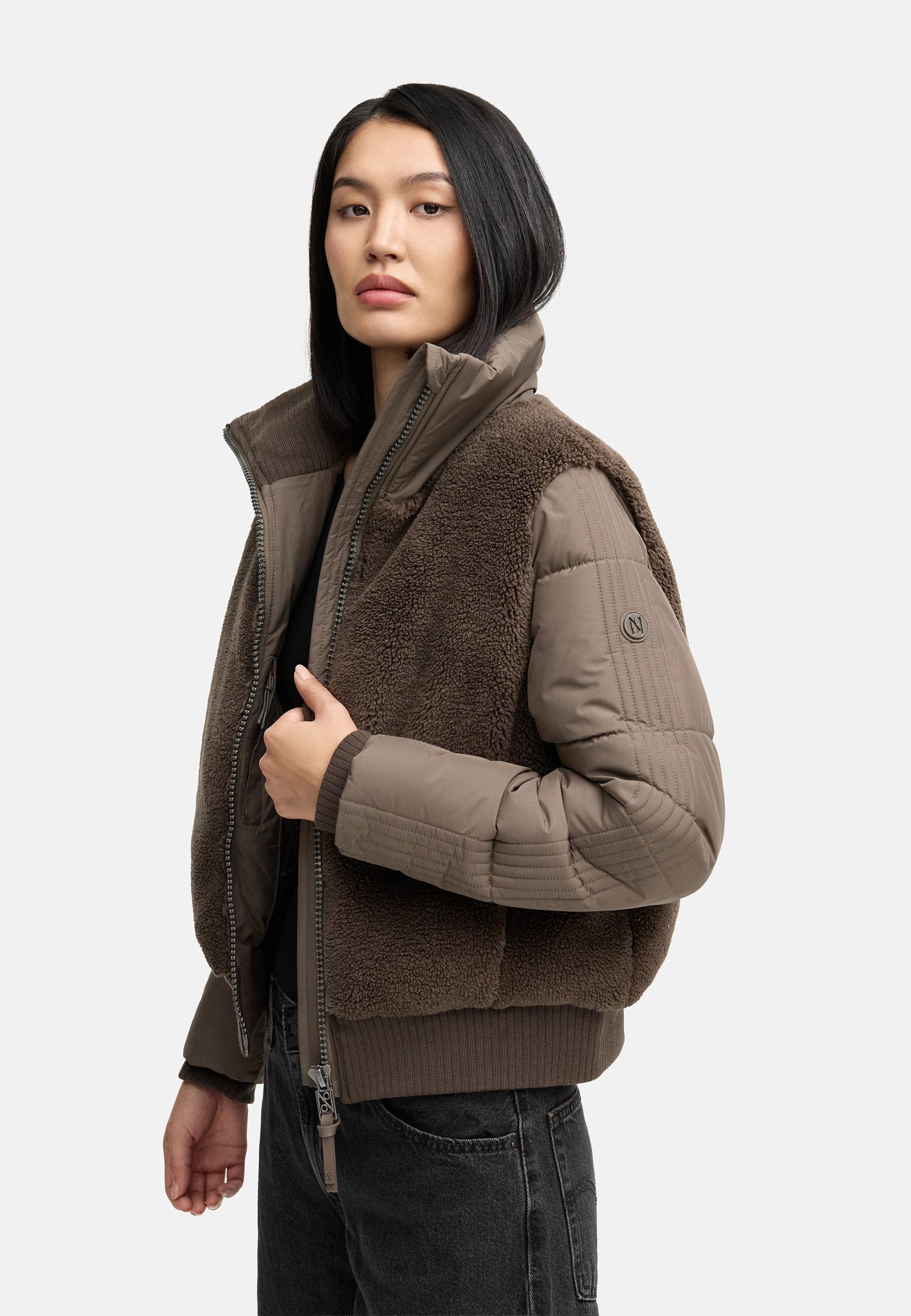 Navahoo Plüschjacke »Teddyzone 14«, ohne Kapuze, Teddy-Fleece Jacke mit hohem Kragen
