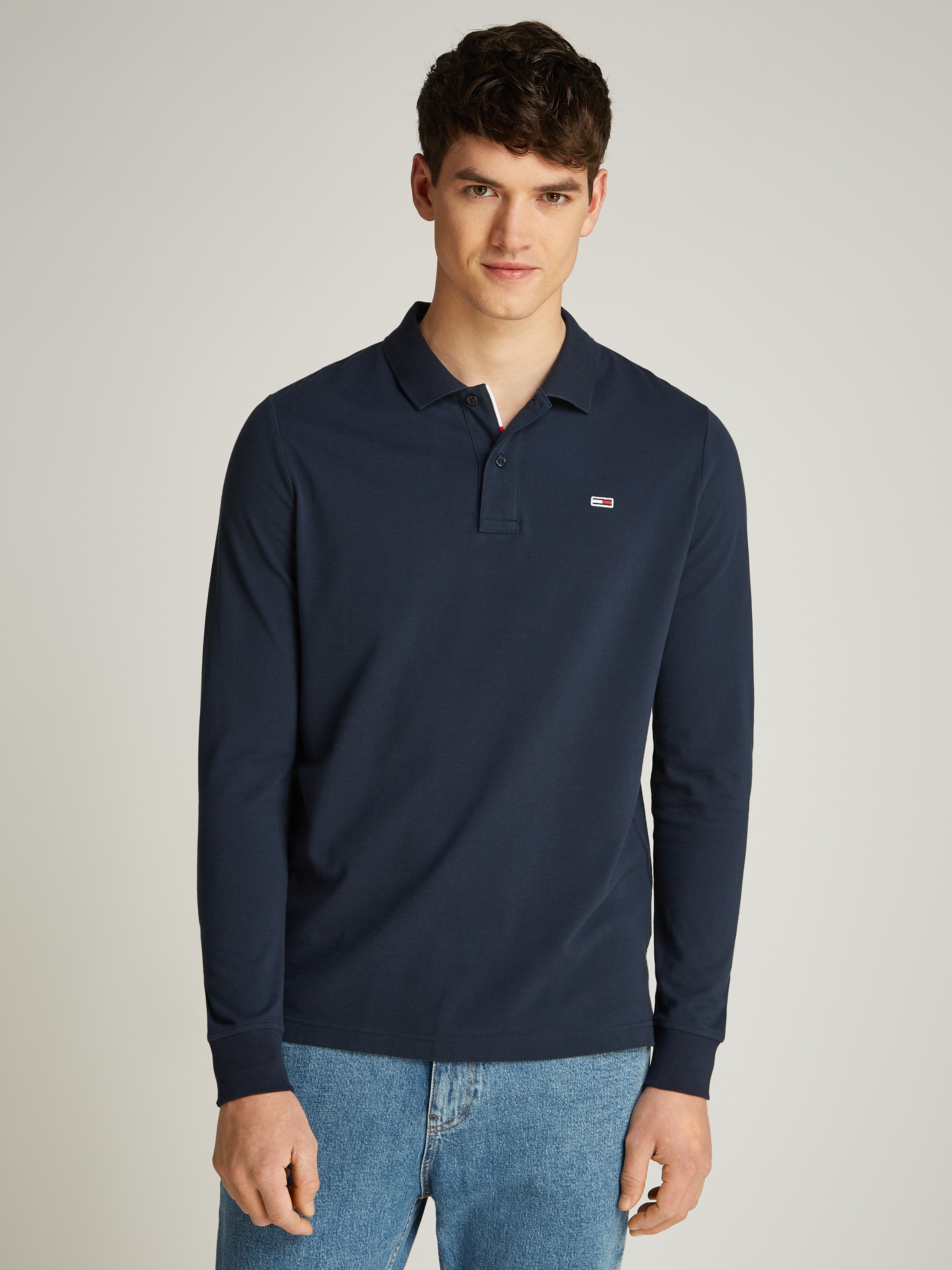 Tommy Jeans Plus Langarm-Poloshirt "TJM SLIM PLACKET POLO LS EXT", in Große günstig online kaufen