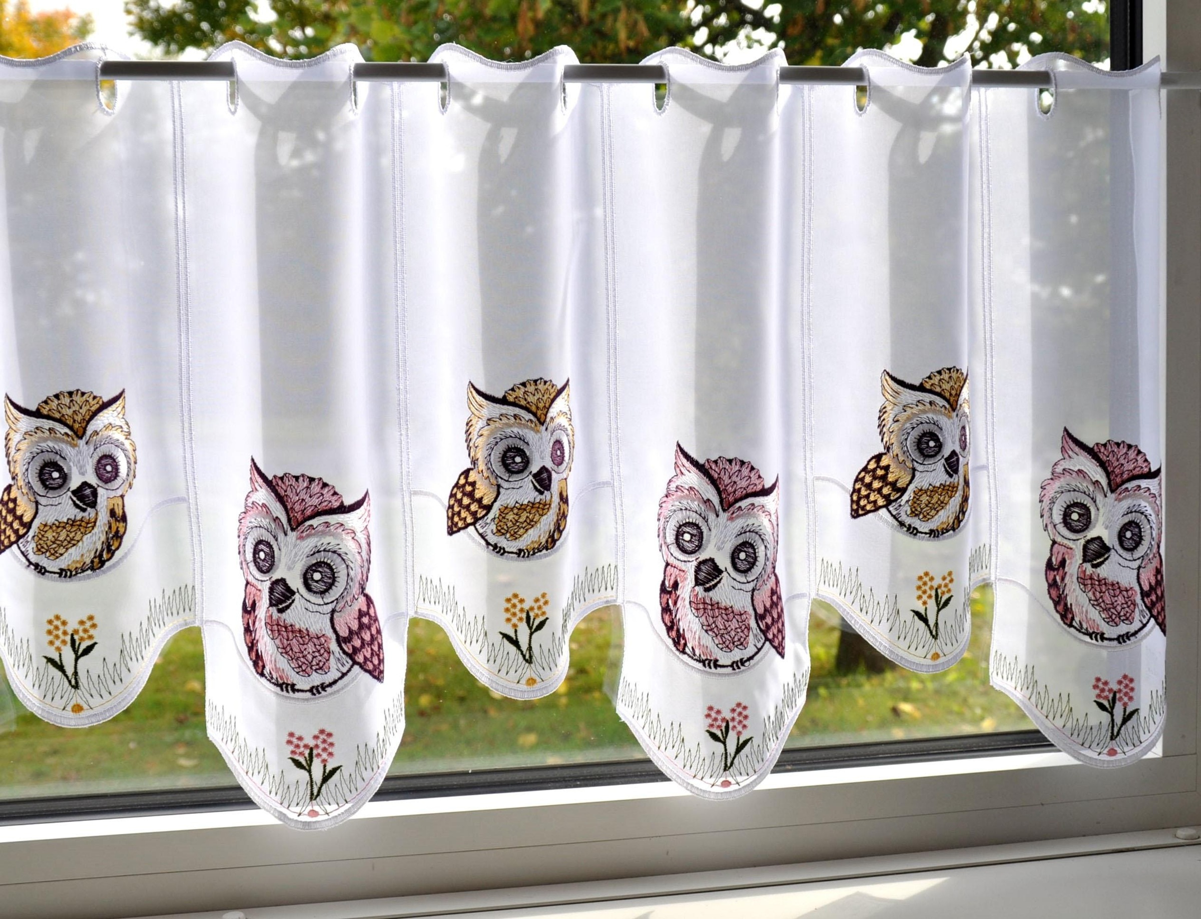 Stickereien Plauen Gardine "Eulen in Rosa-braun" Stangendurchzug 1 Stk. tlg günstig online kaufen