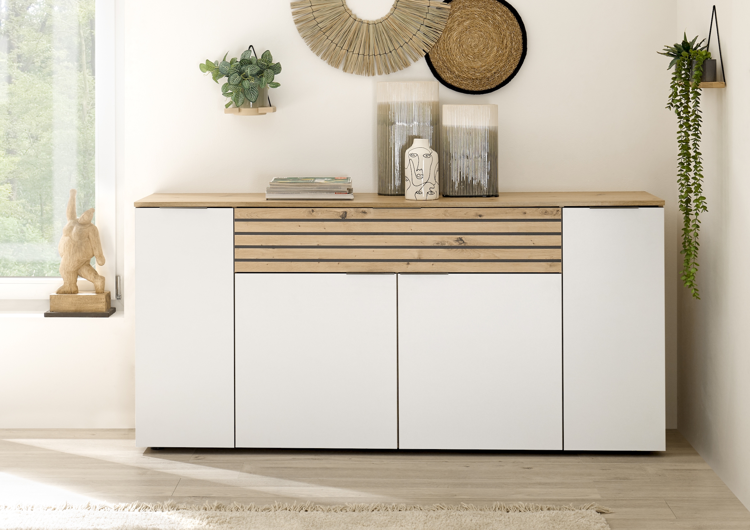 HBZ Sideboard »BZ 5110 Wohnzimmerschrank, BxHxT 177x85x37 cm«, (1 St.), Wohnzimmerschrank mit 4 Türen, 1 Schubkasten, 4 Einlegeböden