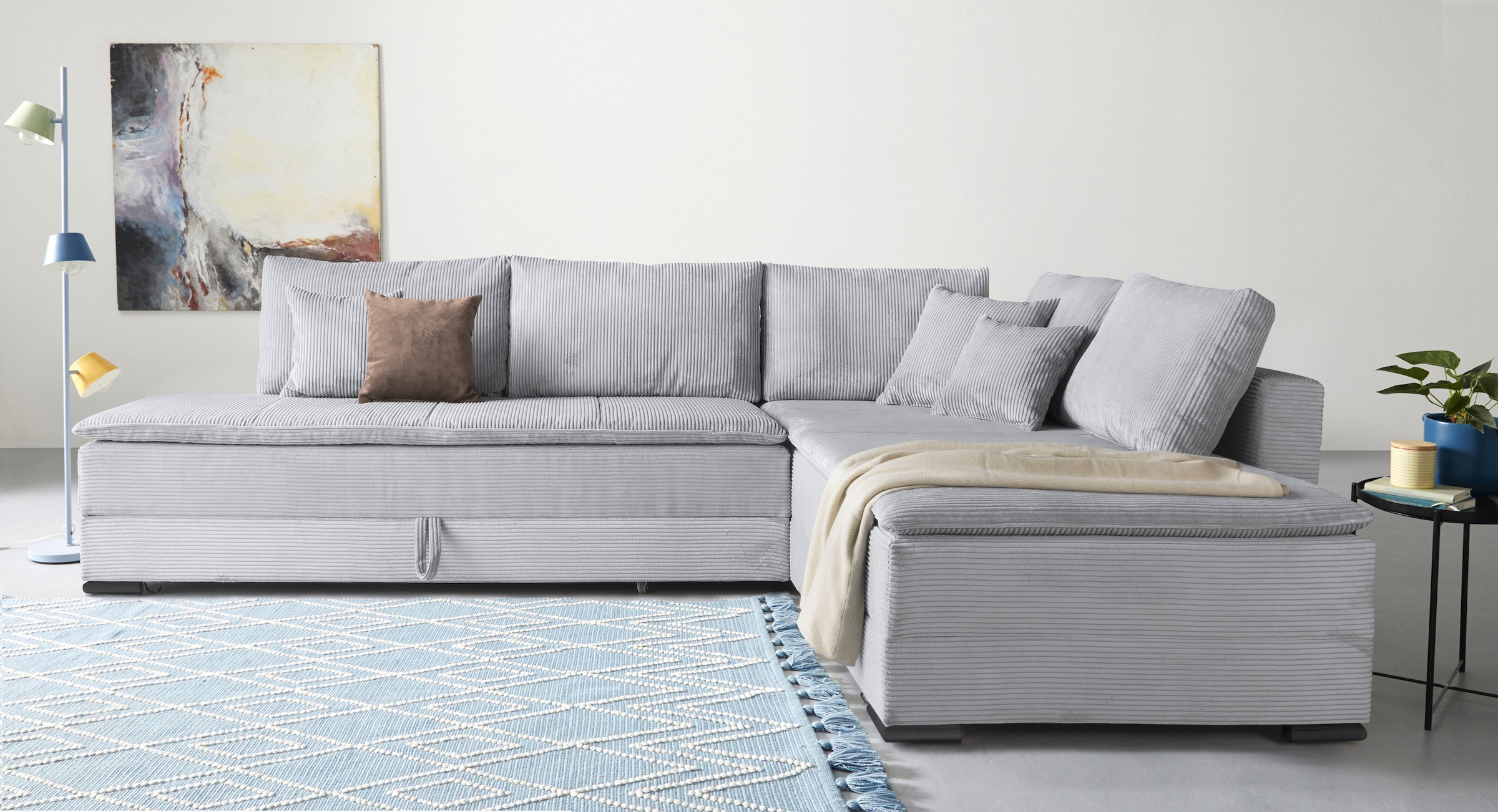 Home affaire "Night & Day L-Form, B: 321 cm, mit Dauer-Schlaffunktion 180x200 cm" Schlaffunktion, Bettkasten, Topper & 3 Zierkissen, Boxspringbett Cord