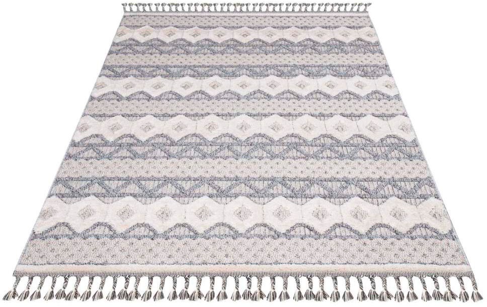 Carpet City Hochflor-Teppich »Valencia 728«, rechteckig, 20 mm Höhe, Läufer, Boho-Stil, 3D-Effekt, Relief, Hoch-Tief-Struktur, mit Fransen