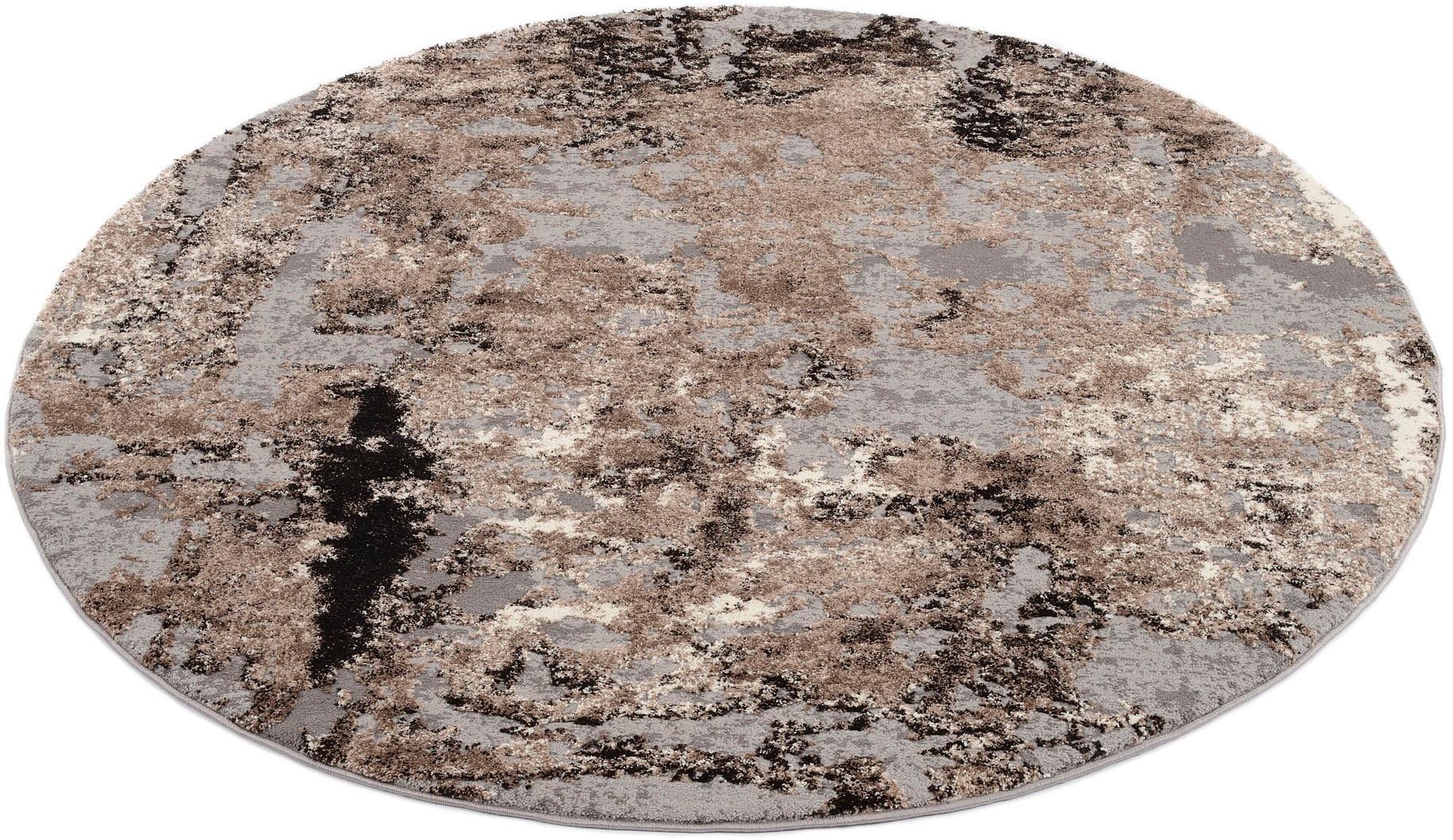 Teppich OCI DIE TEPPICHMARKE "JUWEL LIRAY", braun (braun, beige), H:20mm Ø:120cm, Polyester, Polypropylen, Teppiche, Teppich, Kurzflor, Wohnzimmer, Marmor Optik, Hoch Tief Effekt