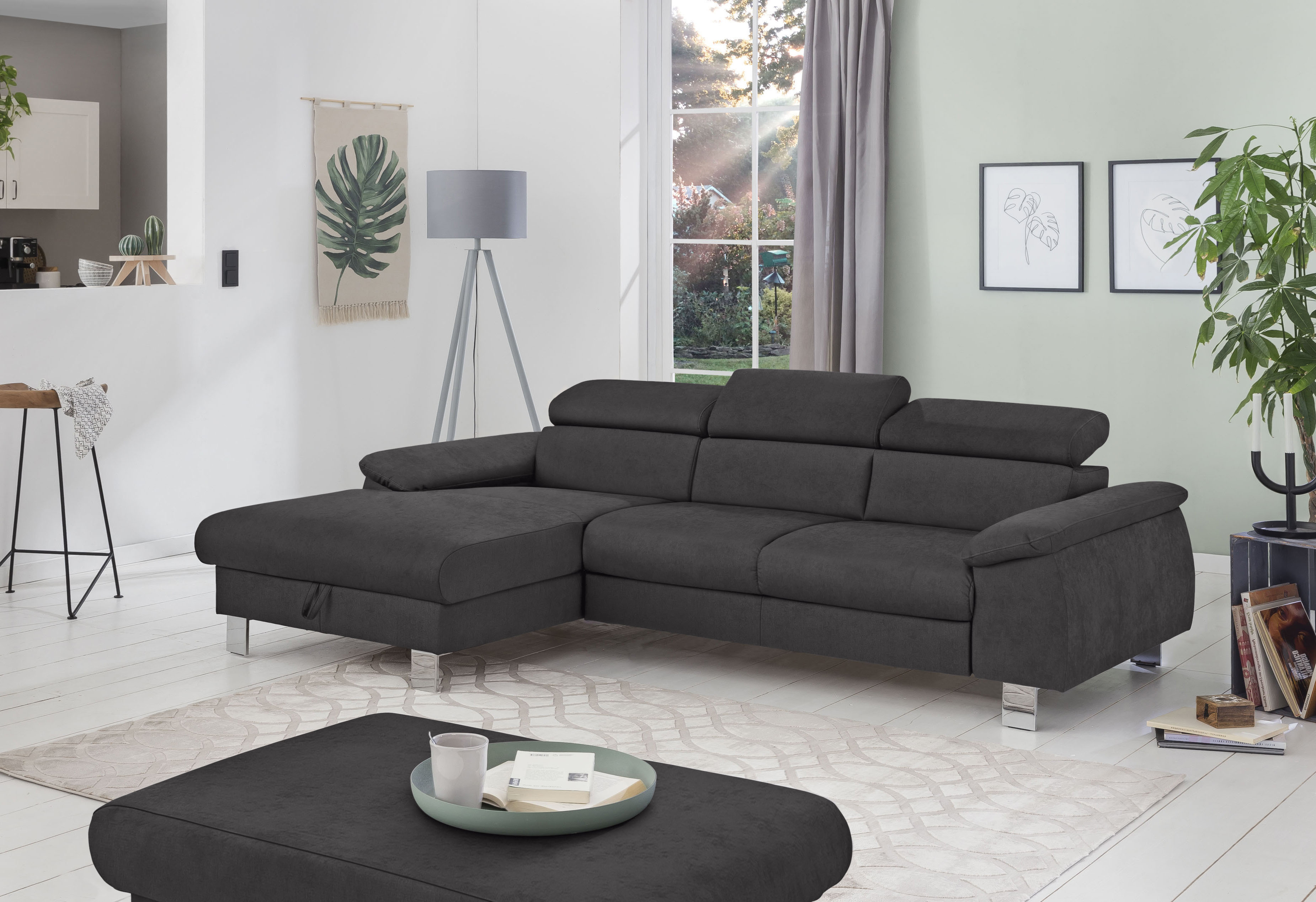COTTA Ecksofa "Komaris L-Form, B: 244 cm" mit Kopfteilverstellung, optional Schlaffunktion, Bettkasten & Licht