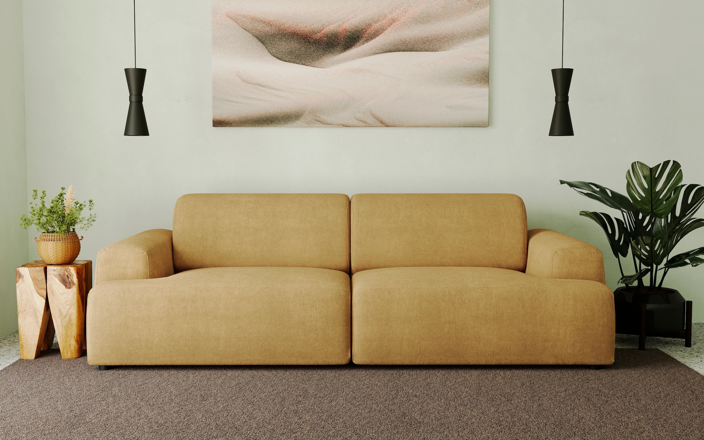 andas 3-Sitzer »Linkka, Breite 237 cm«, in einem weichen Chenille-Stoff, mit Wellenunterfederung