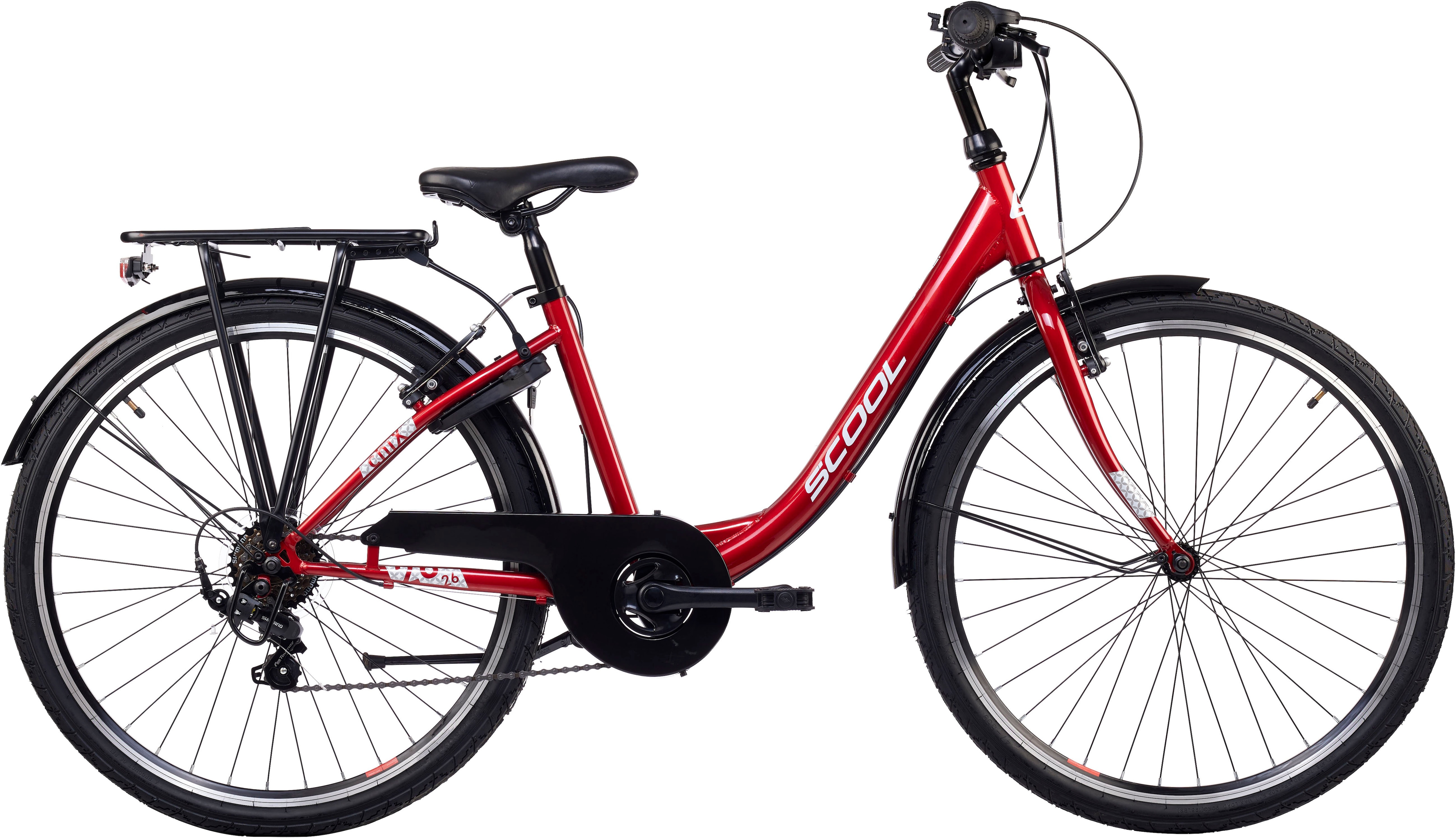 S’COOL Jugendfahrrad "SCOOL chiX" 6 Gang Shimano Kettenschaltung 26 Zoll, Jugendliche, mit Gepäckträger und Schutzblech