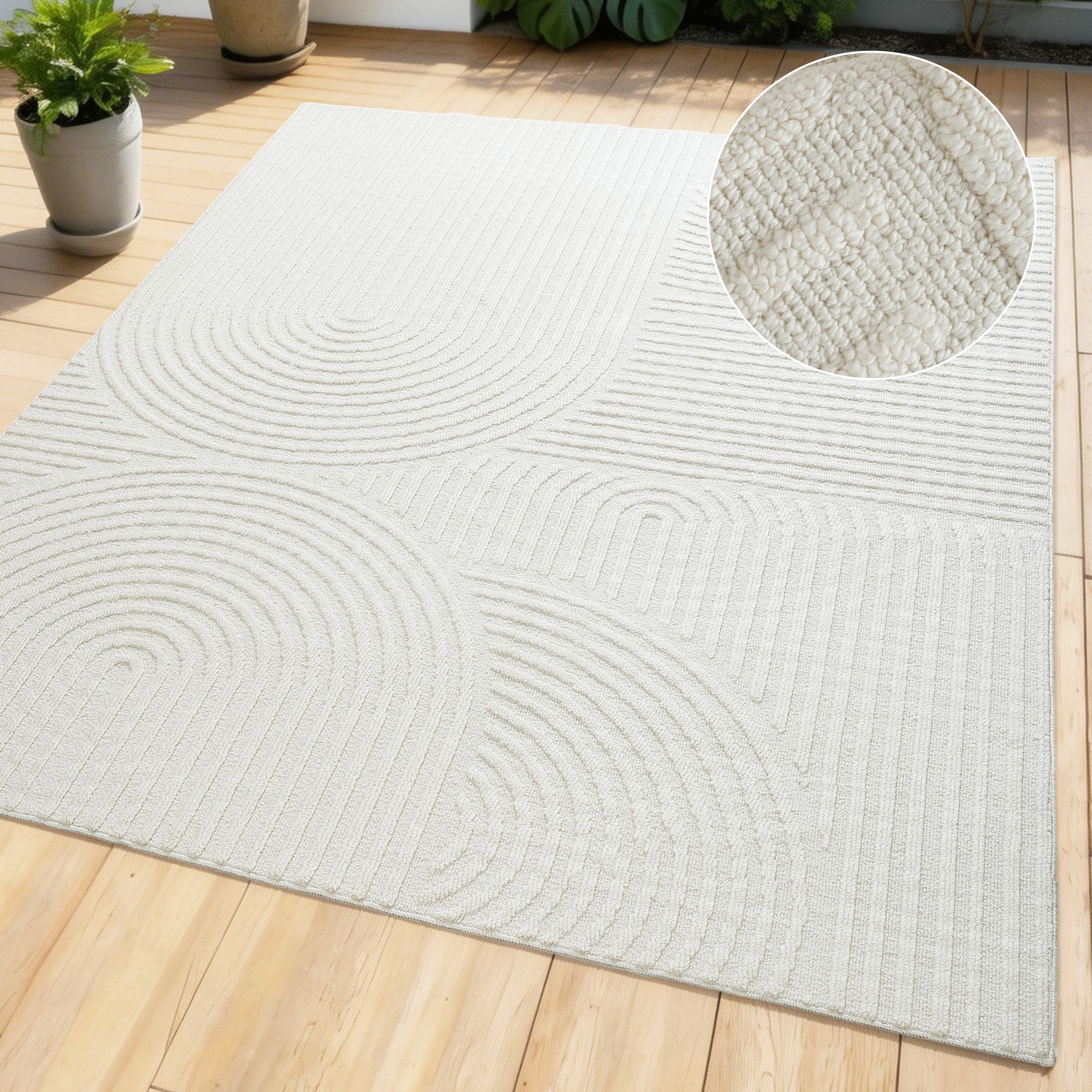 OTTO home Teppich "Jola, In- und Outdoor geeignet, Hoch-Tief-Design, Scandi" rechteckig 9 mm Höhe Hoch-Tief-Struktur, Zen, Wetterfest & UV-beständig, Balkon, Camping