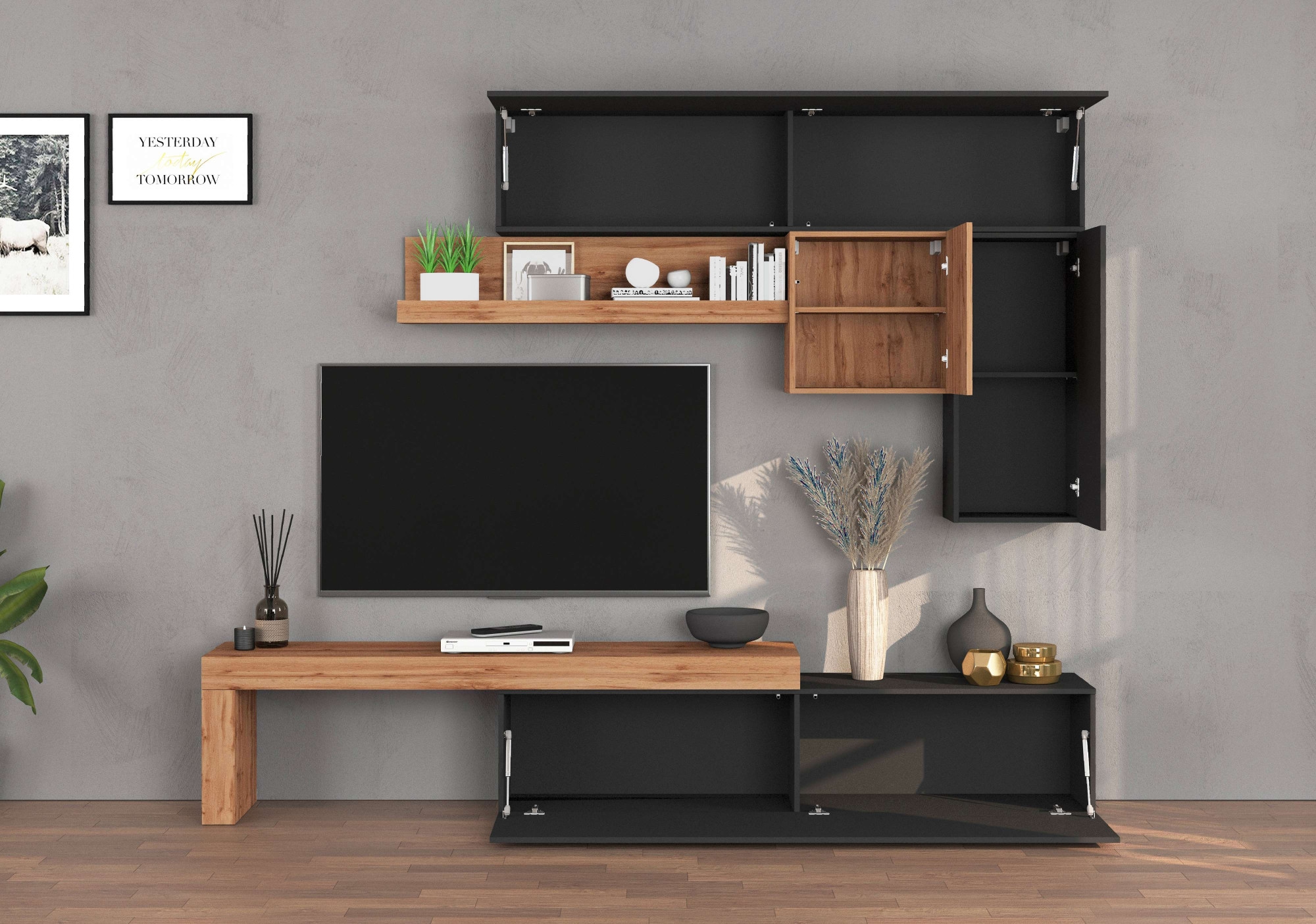 INOSIGN Wohnwand »Chronos Wohnwand, Medienwand, 5-er set«, (Set, 5 St.), ca. 270 cm mit Hängeschränke, Würfel, Regal, Lowboard, Made in Italy