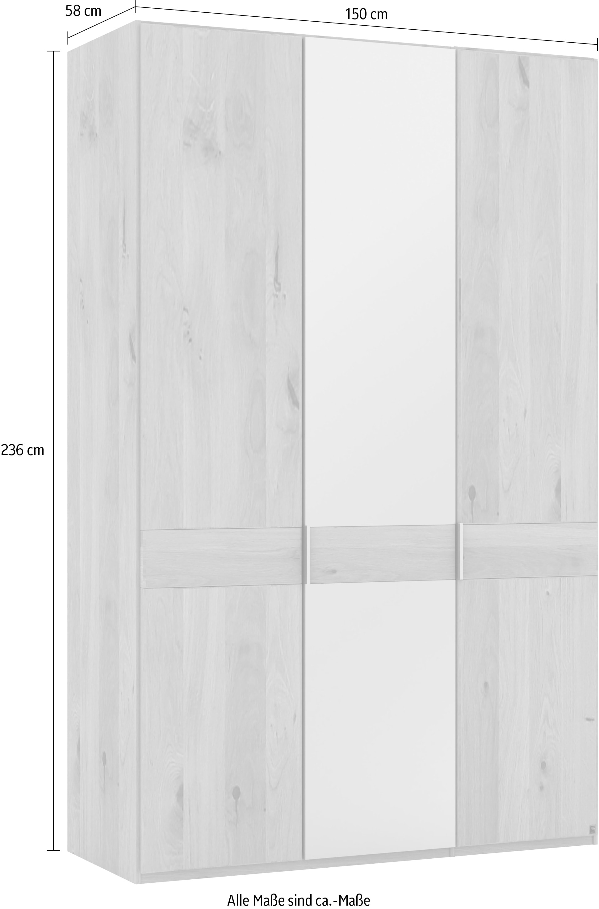 Musterring Drehtürenschrank »Savona, Kleiderschrank, Schrank, Garderobe, teilmassiv Eiche«, (mit Türdämpfern, mit Spiegel oder Glas, extra Böden, MADE IN GERMANY), Türen in Bianco-Eiche massiv, Spiegel-/Glastüren, verschiedene Größen