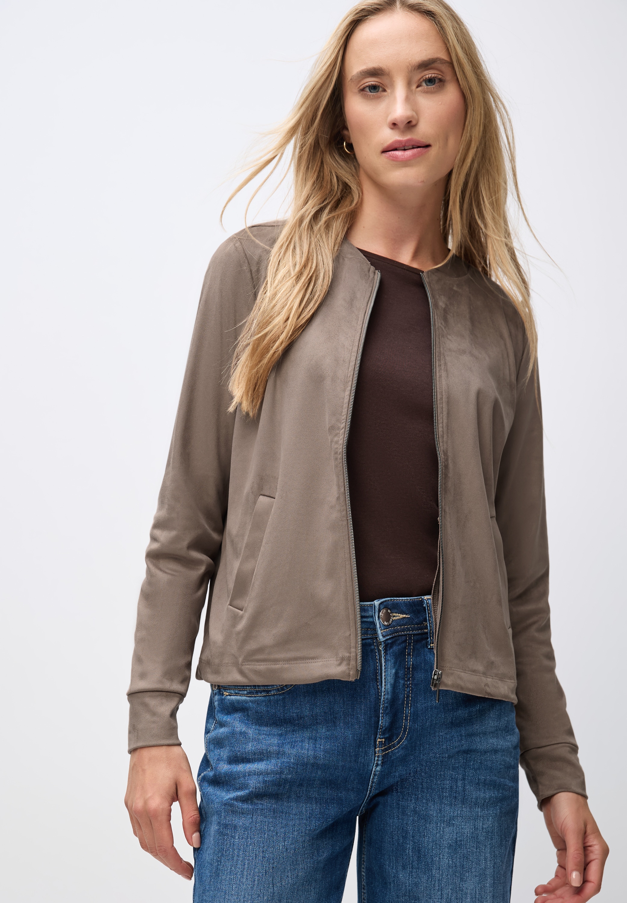 STREET ONE Blouson, ohne Kapuze, Velour mit Taschen