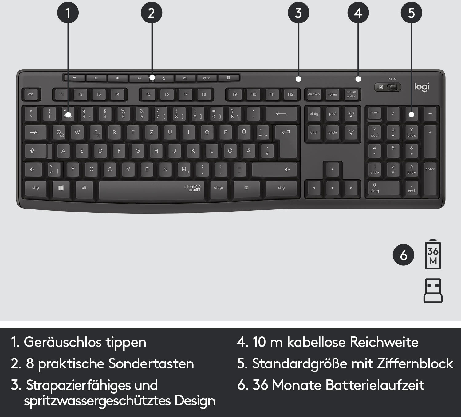 Logitech Tastatur- und Maus-Set »MK295 Silent Wireless Combo«