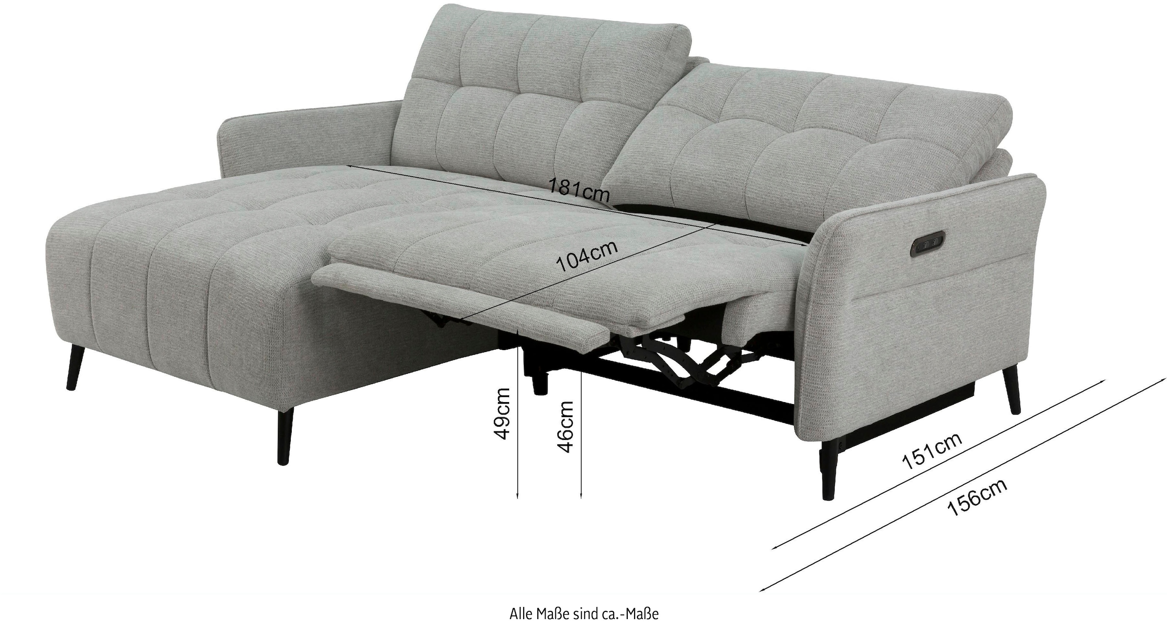 INOSIGN Ecksofa »DENIO 3-Sitzer, L-Form (Breite 209cm), elektr. Relaxfunktion, USB-A/C«, Liegefunktion durch Recliner, Federkernpolsterung