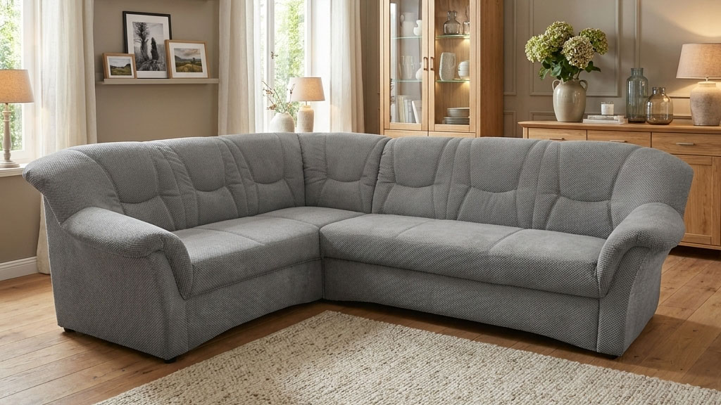 OTTO home Ecksofa "Langelland 232 x 146 cm, auch mit Schlaffunktion, mittelfester Sitz" L-Form, mit Federkern, pflegeleichter Pet Friendly Bezugsstoff