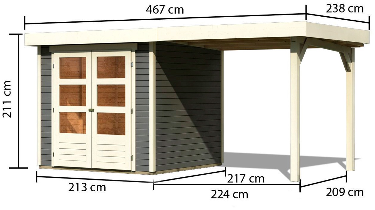Karibu Gartenhaus »Arnis«, (Set), mit Anbaudach 2,40 m Breite