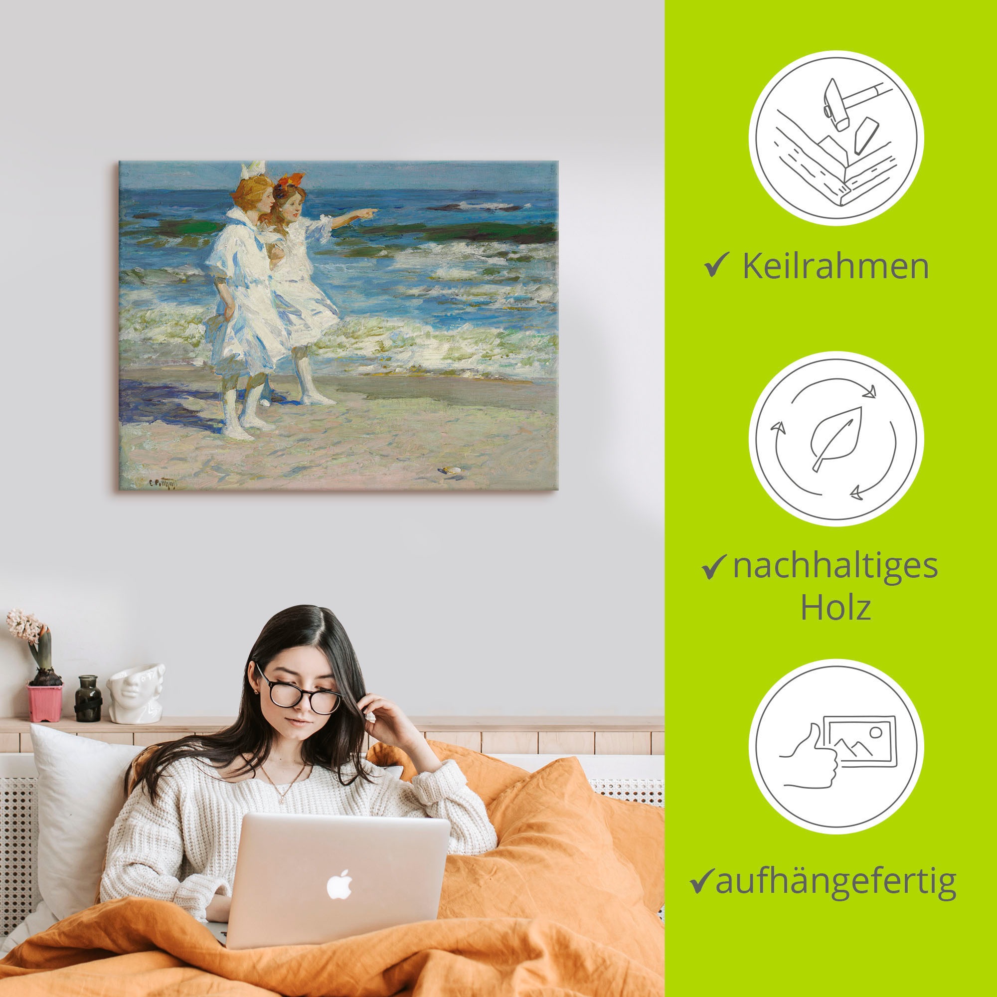 Artland Wandbild »Mädchen am Strand.«, Kind, (1 St.), als Leinwandbild, Wandaufkleber in verschied. Größen