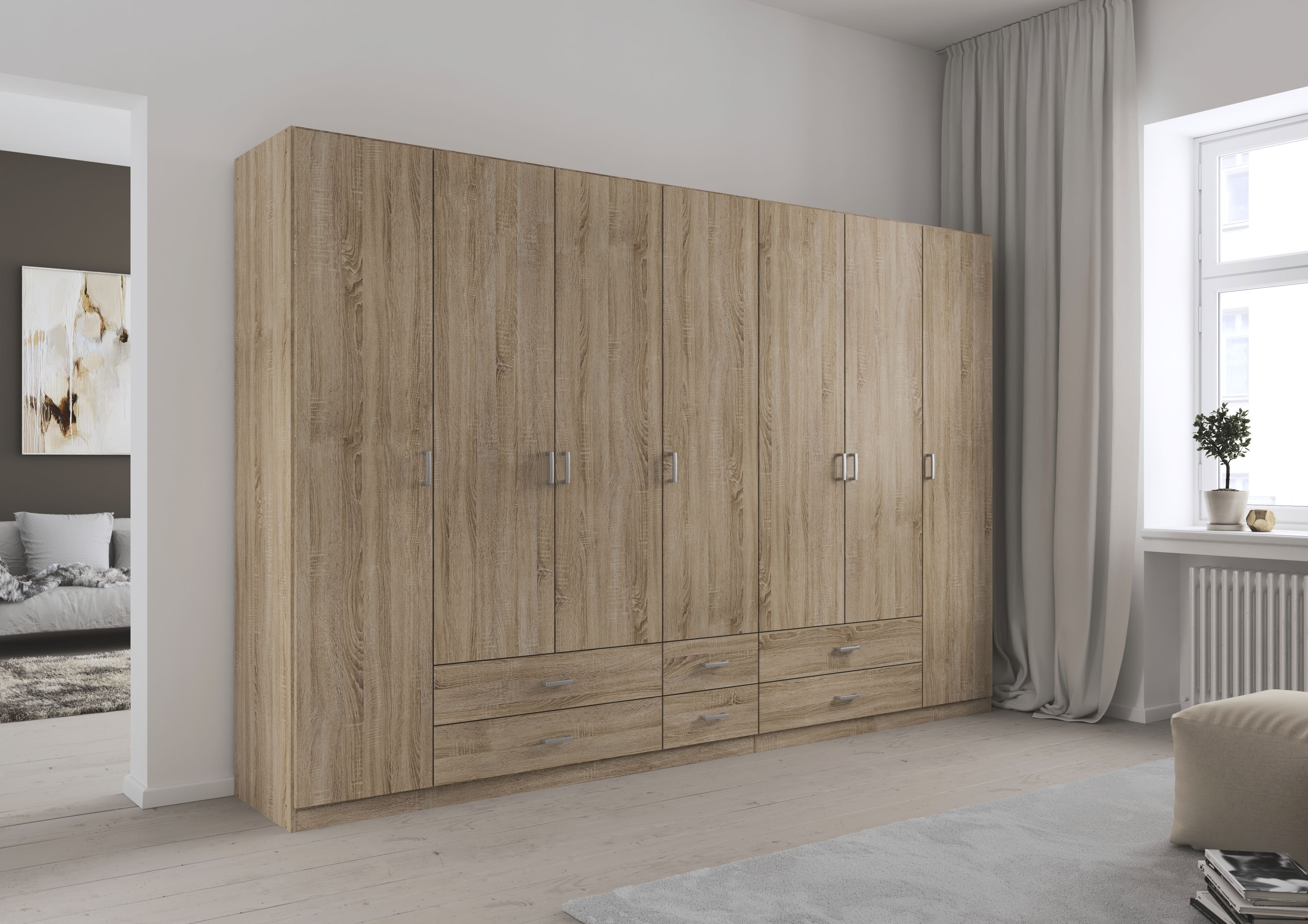 rauch Drehtürenschrank "Kleiderschrank Garderobe GAMMA Breiten 315 cm" in 3 Ausstattungen BASIC/CLASSIC/PREMIUM (inkl. SOFT-CLOSE-Funktion), mit Schubladen, verschiedene Griff-Varianten TOPSELLER MADE IN GERMANY