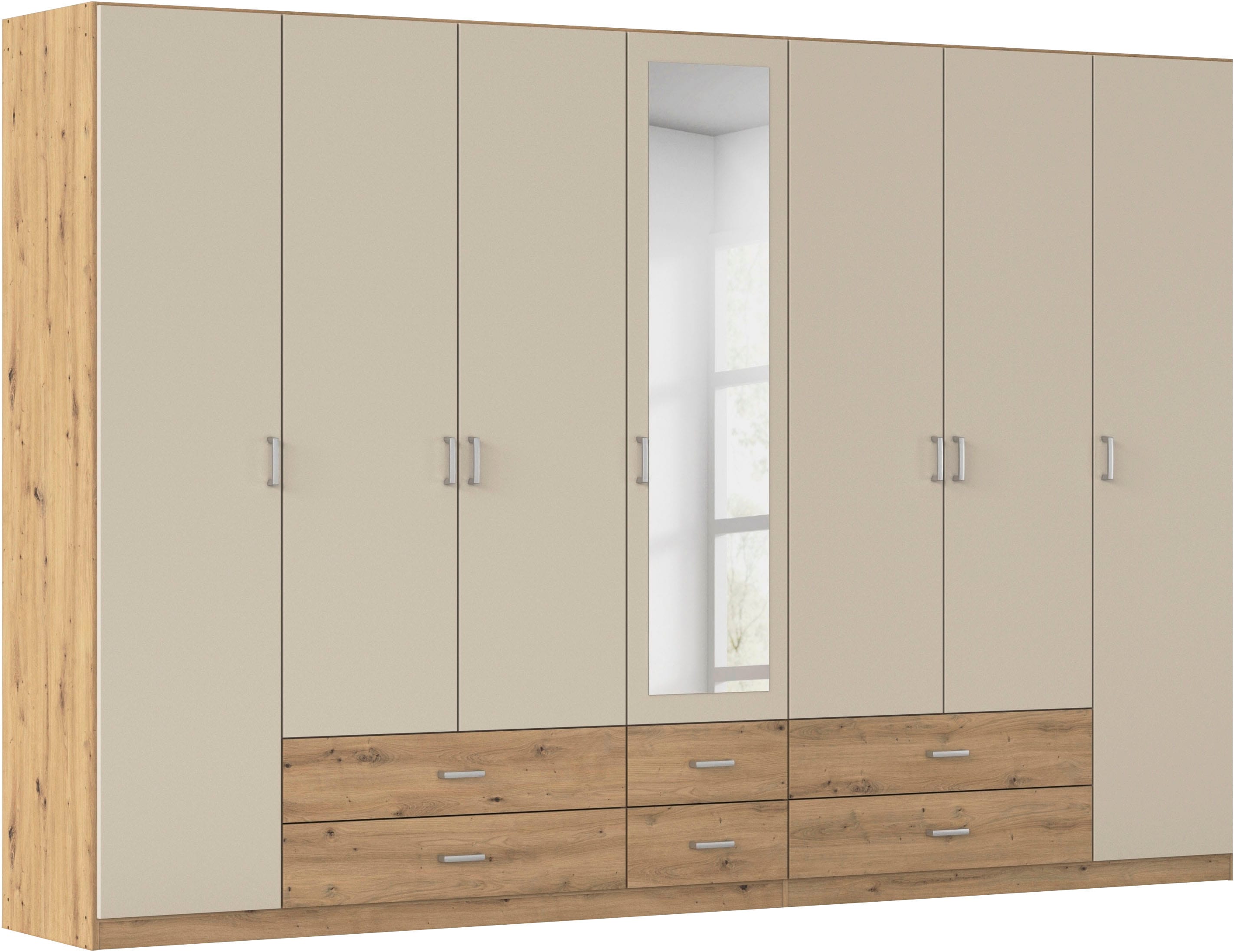 rauch Kleiderschrank "Schrank Garderobe Ankleide GAMMA Breiten 91/136/181/226/271/315/360 cm" in 3 Ausstattungen BASIC/CLASSIC/PREMIUM (inkl. SOFT-CLOSE-Funktion), verschiedene Griff-Varianten, mit Spiegel TOPSELLER MADE IN GERMANY