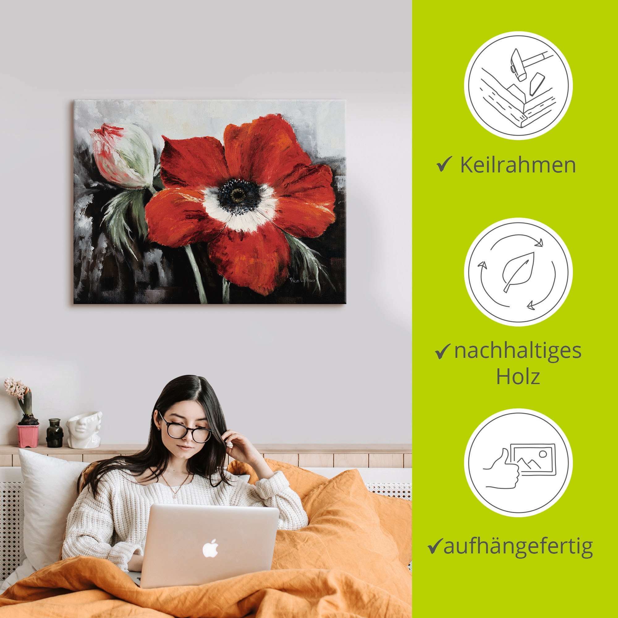 Artland Leinwandbild »Mohnblumen in voller Blüte«, Blumen, (1 St.), auf Keilrahmen gespannt